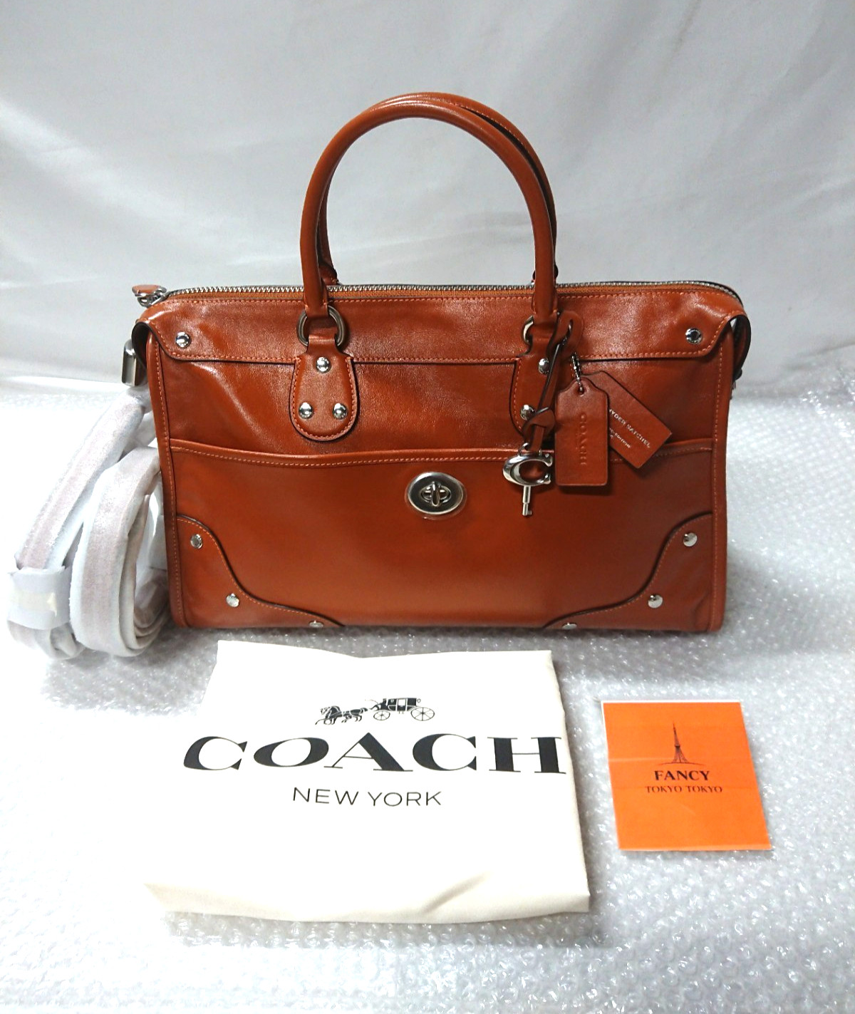 COACH Rhyder Satchel 3way Bag 38 CFN67 LHYU1 Antique Gold / Amber Brown Auth New