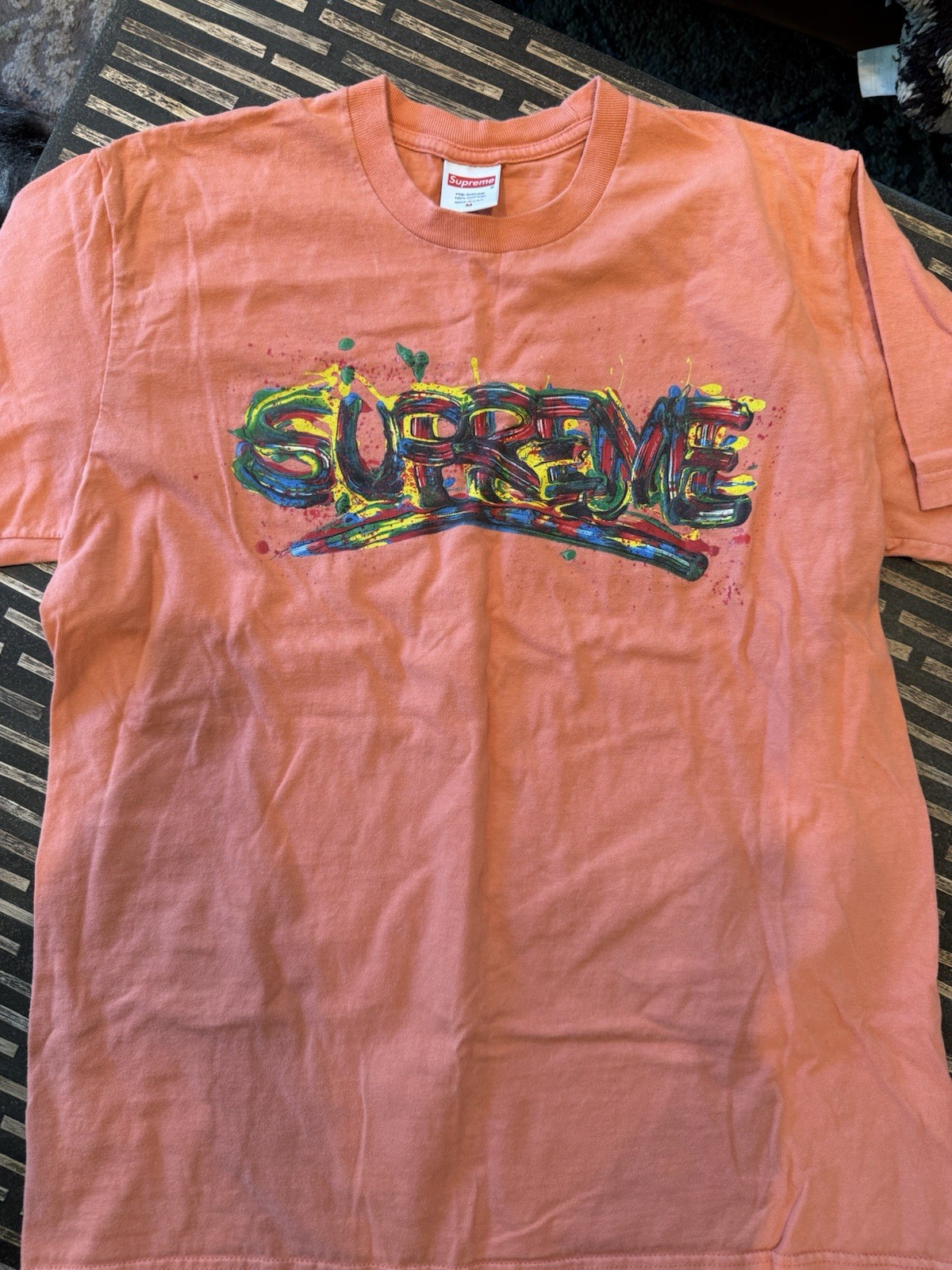 Supreme Paint Logo Tee Mens M Neon Orange SS20 Made USA Graphic T Shirt