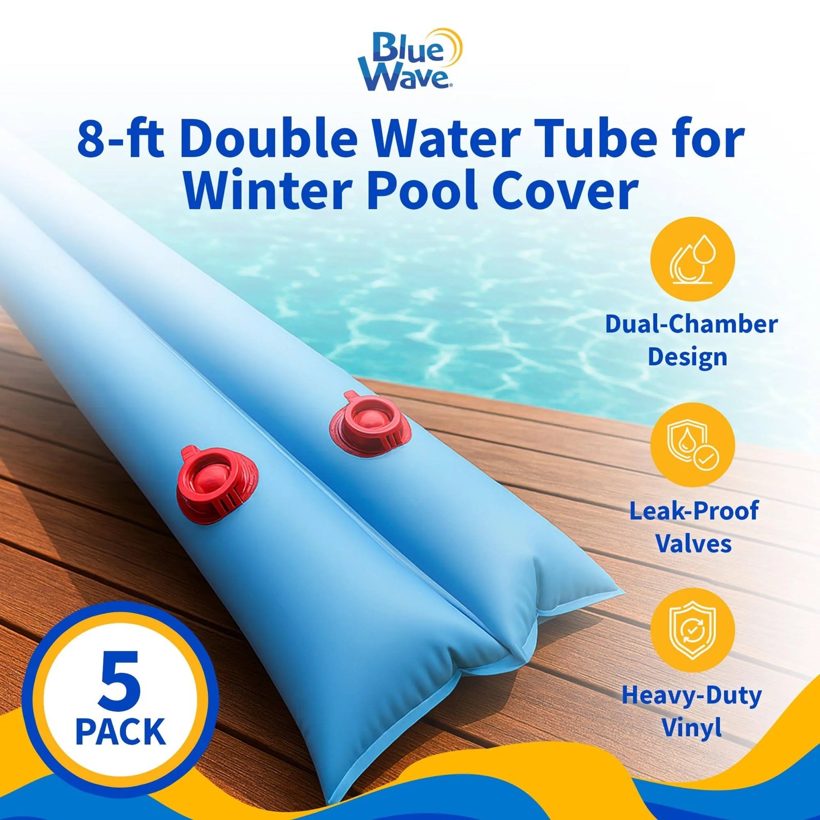 Blue Wave 8 Ft Double Water Tubes 5 Pack Winter Inground Pool Cover Weights Blue Wave 8 Ft Double Water Tubes 5 Pack Winter Inground Pool Cover Weights
