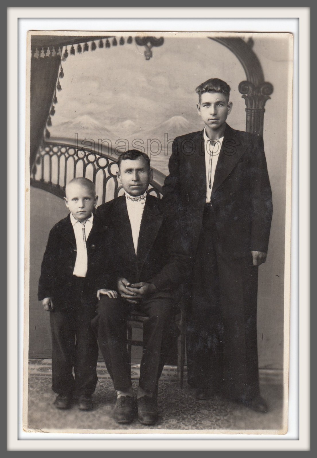 1947 Studio Handsome young men boys teens Painted backdrop antique arcade photo