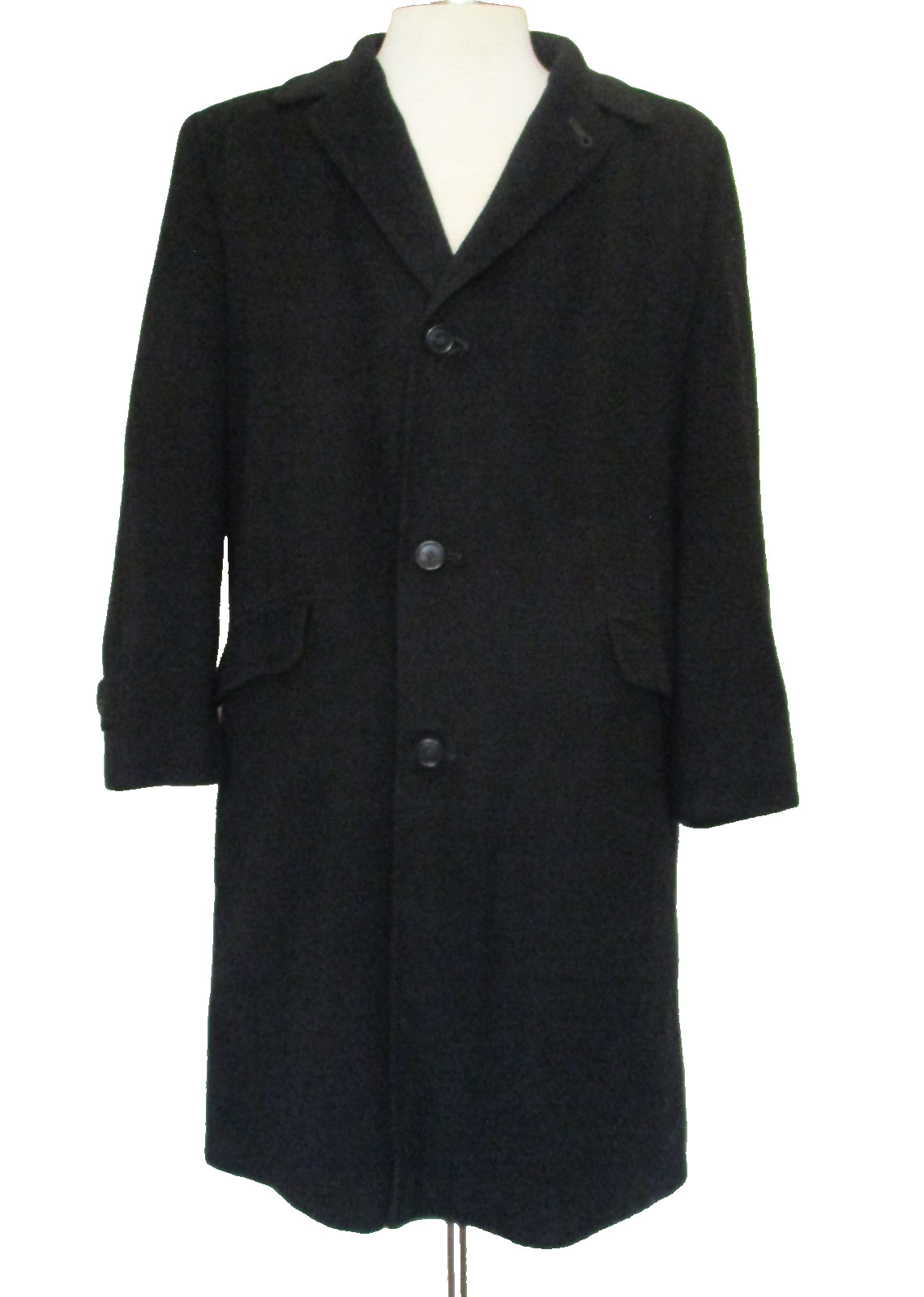 Vintage 50s 60s Black Cashmere Single-Breasted Overcoat Top Car Coat 42R Men
