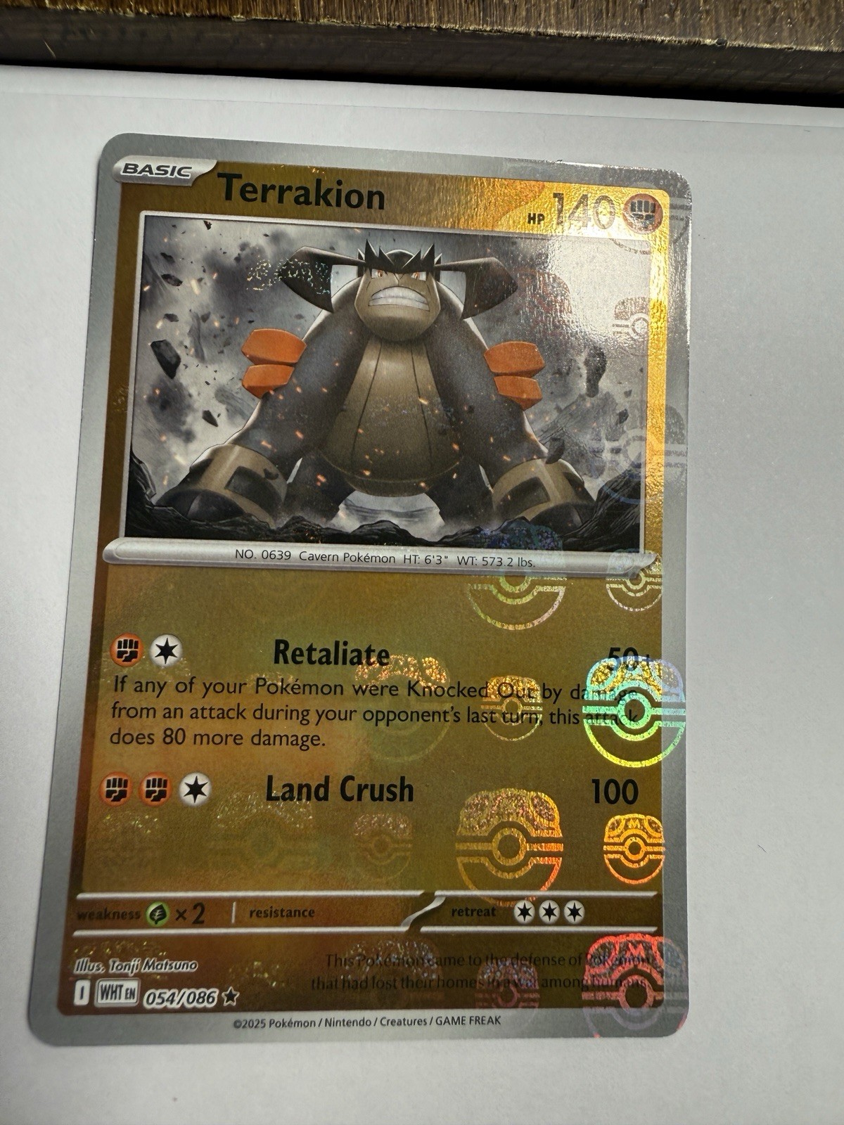Terrakion (Master Ball Pattern) 054/086 R White Flare NM/M EN27 Holo Terrakion (Master Ball Pattern) 054/086 R White Flare NM/M EN27 Holo
