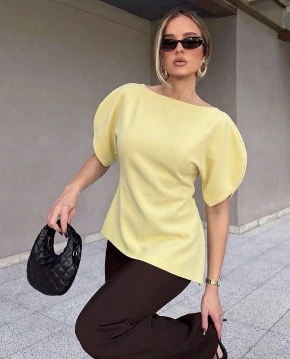 ZARA WOMAN FW26 Yellow PUFF SLEEVE TOP ZW COLLECTION SIZES S Ref 1101/198 New