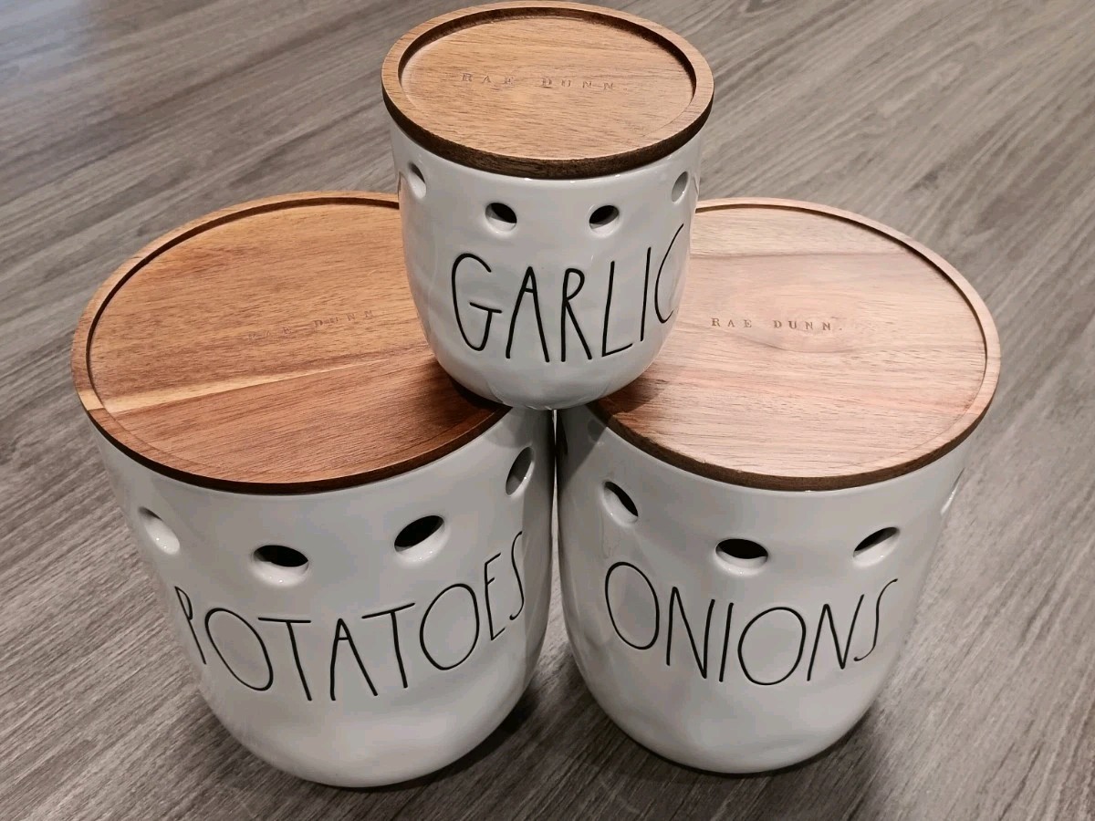 New Magenta By Rae Dunn Set of 3 Cellars Potatoes, Onions & Garlic Farmhouse LL
