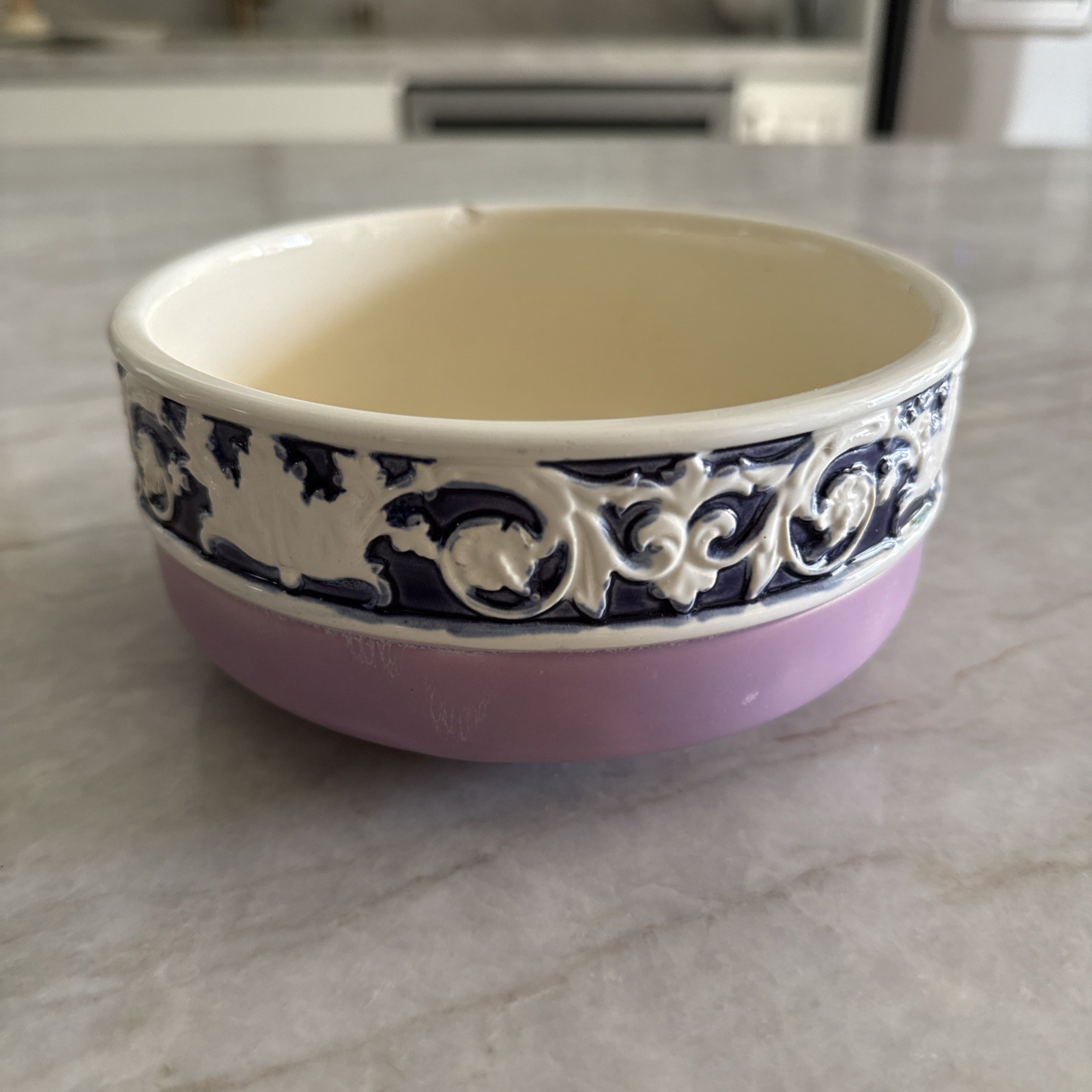 Vintage Erphila Art Pottery Czechoslovakia Art Deco Bowl Purple Blue Embossed