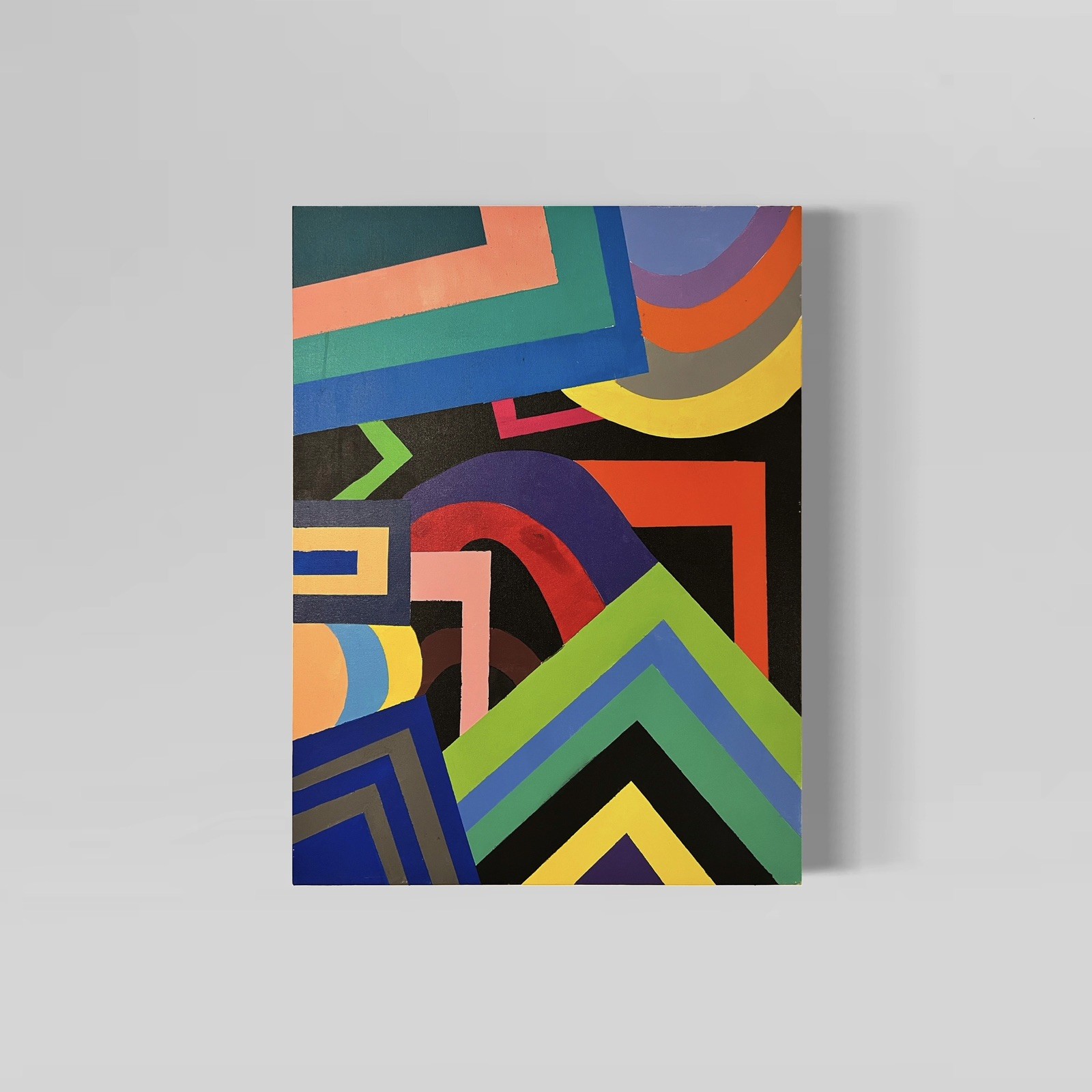 Original Geometric Abstract Acrylic Painting 18x24 Memphis Style Wall Art