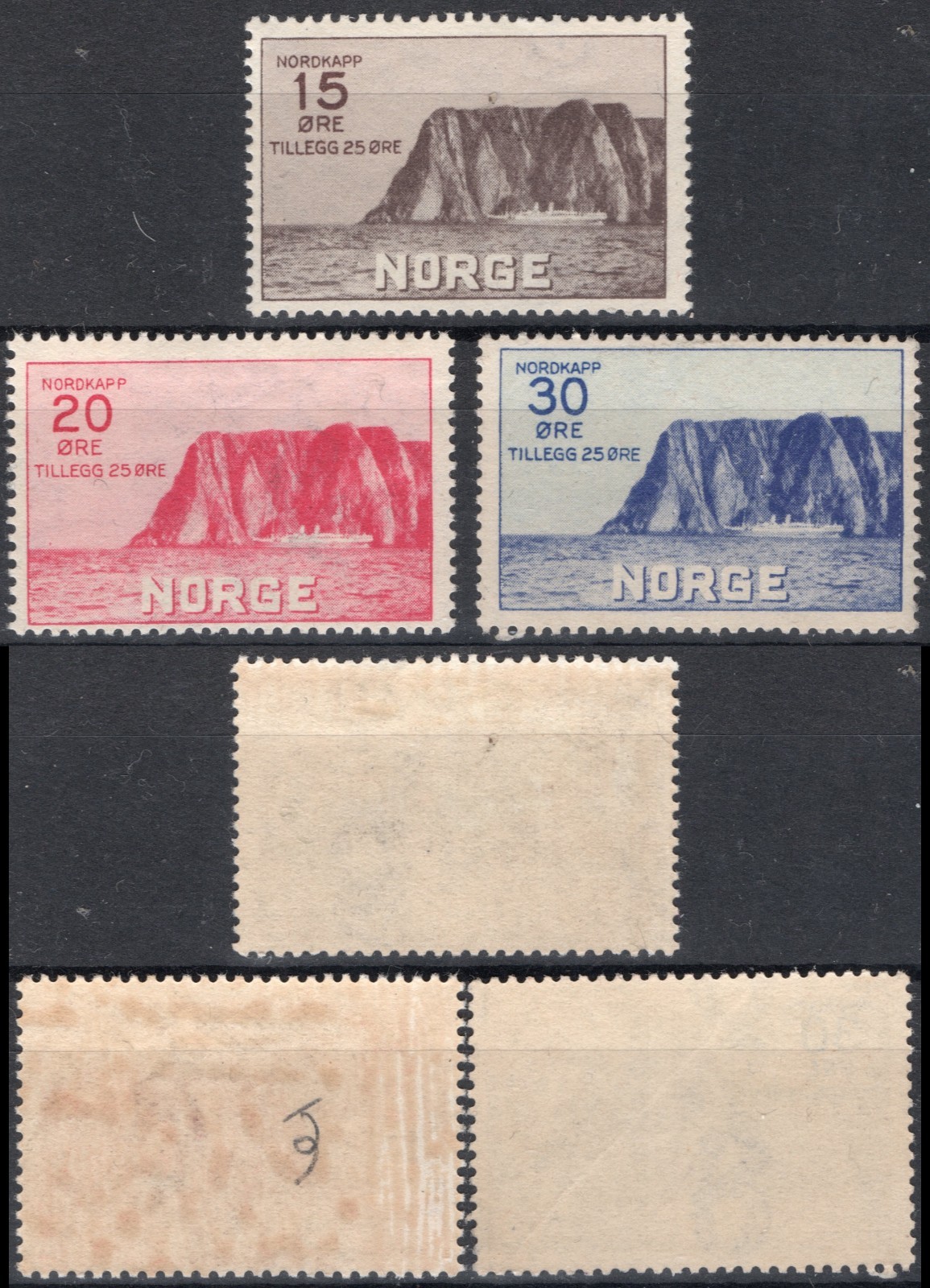 B5 Norway 1930 NK 181-83 MNH, Nordkapp I- The North Cape I, MI 408-10, SC B59-61
