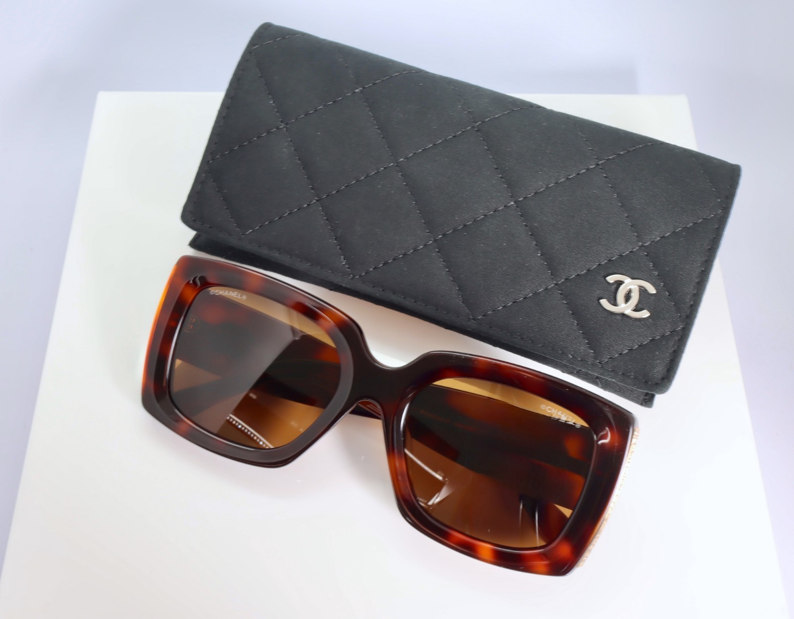 Chanel CH5435 53mm Oversized Square Sunglasses in Tortoise with Brown Lens