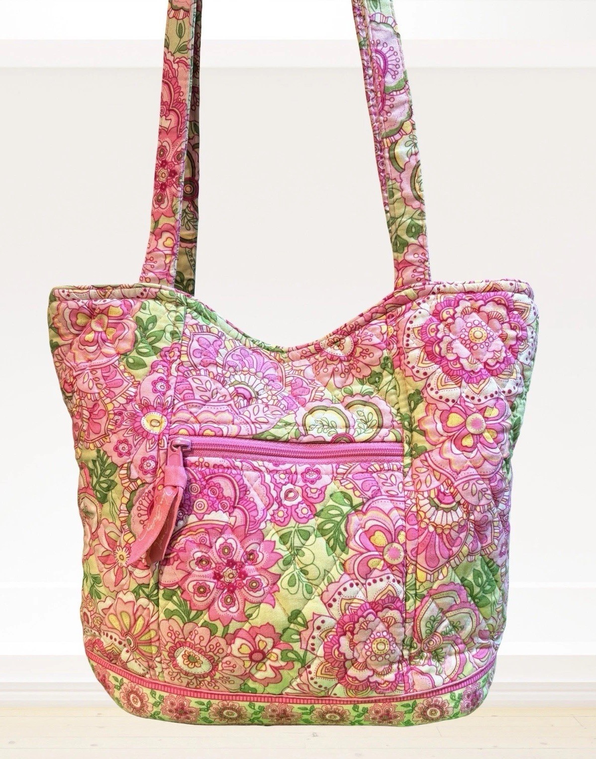 Vera Bradley Petal Pink Quilted Cotton Medium Tote Shoulder Bag Y2K Vintage USA