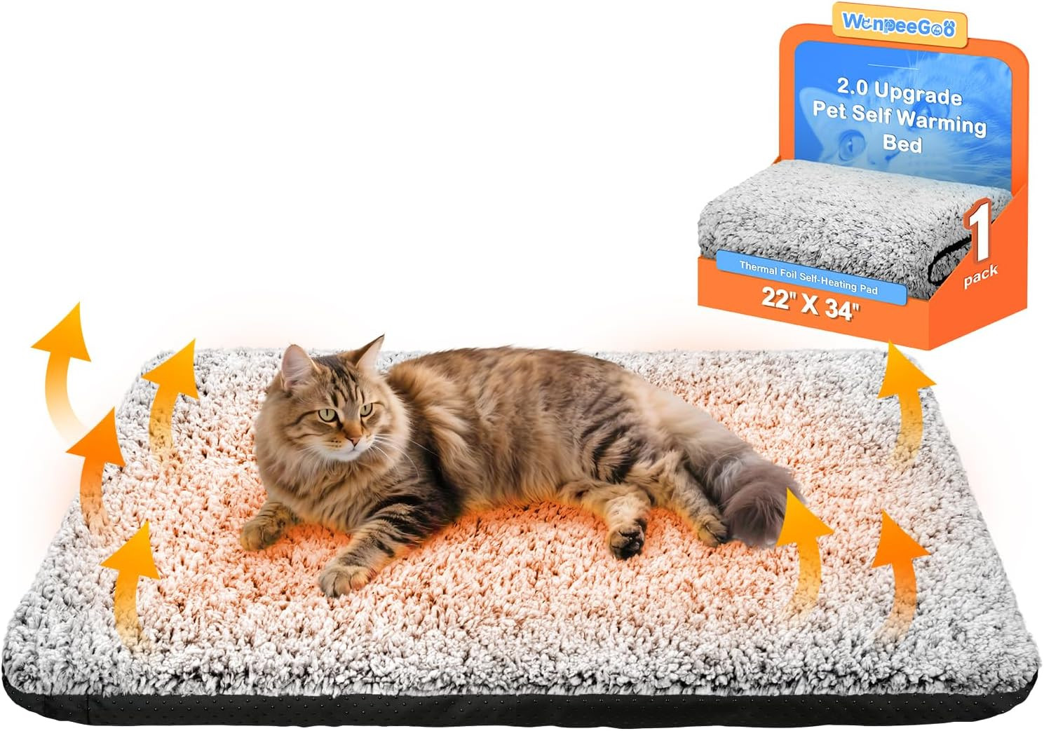 Self Warming Cat Bed, 2.0 Upgraded Thermal Mat for Indoor Cats, 22 x 34 In