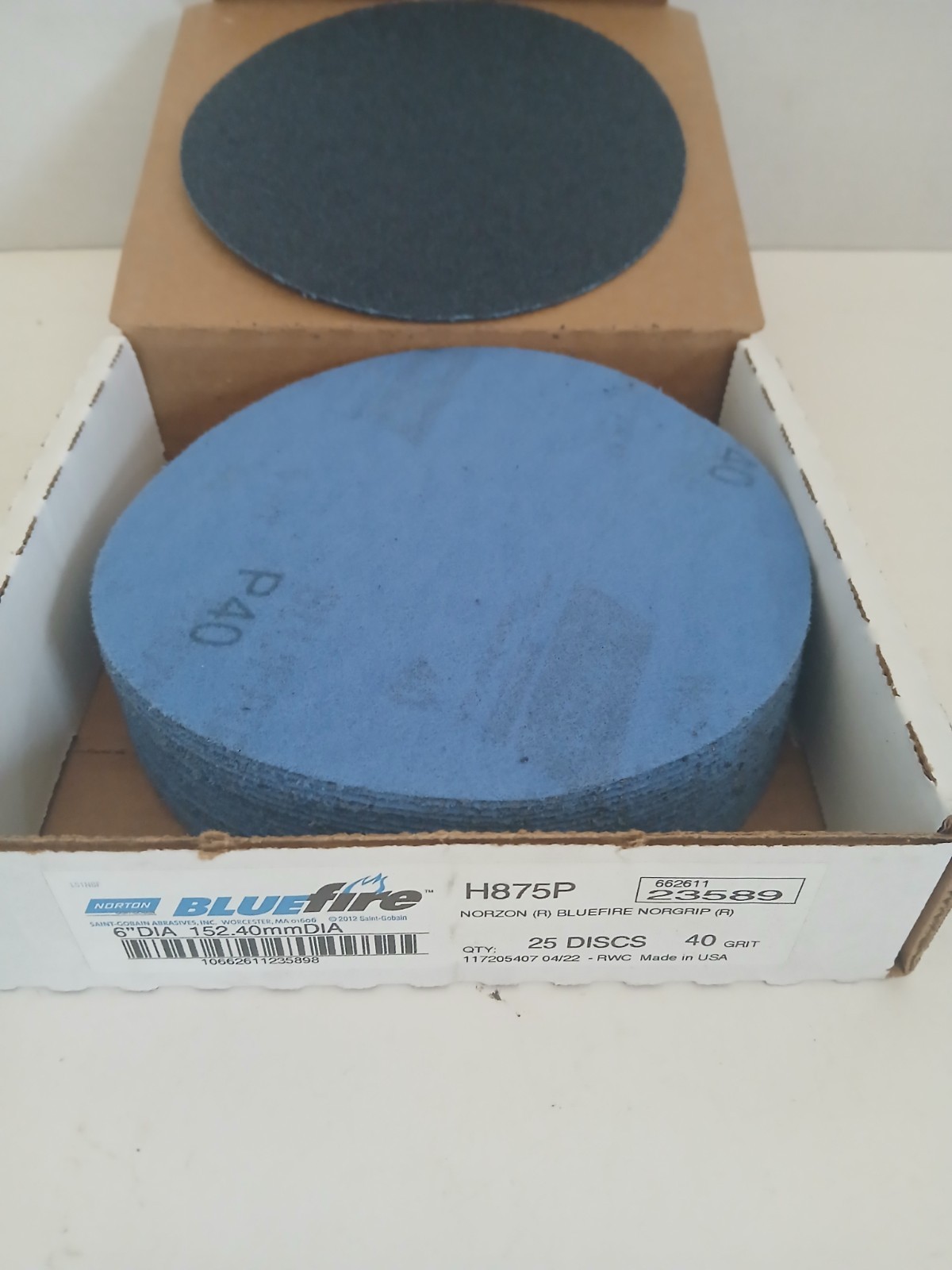 Norton BlueFire 23589 H875P NorGrip 6 in Sanding Disc 40 Grit  (25 ct)