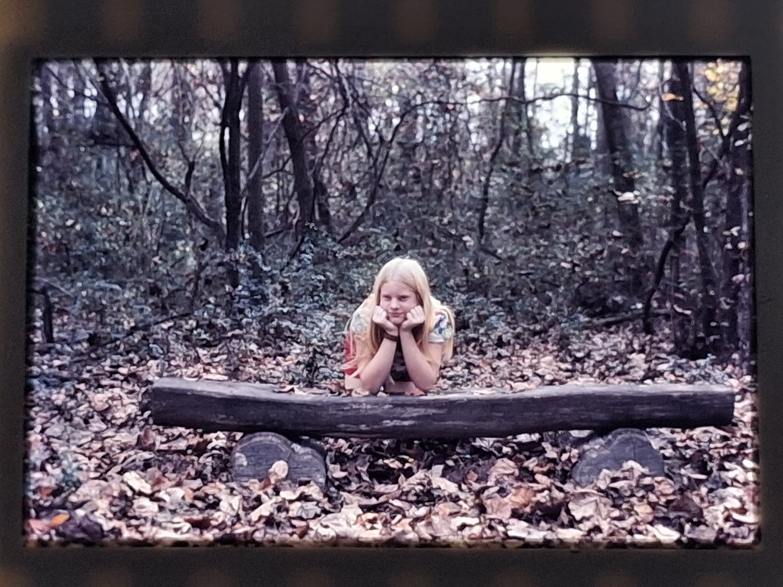 Young Girl Forest Kodachrome Slide 1974 Candid Outdoor Nature Vintage
