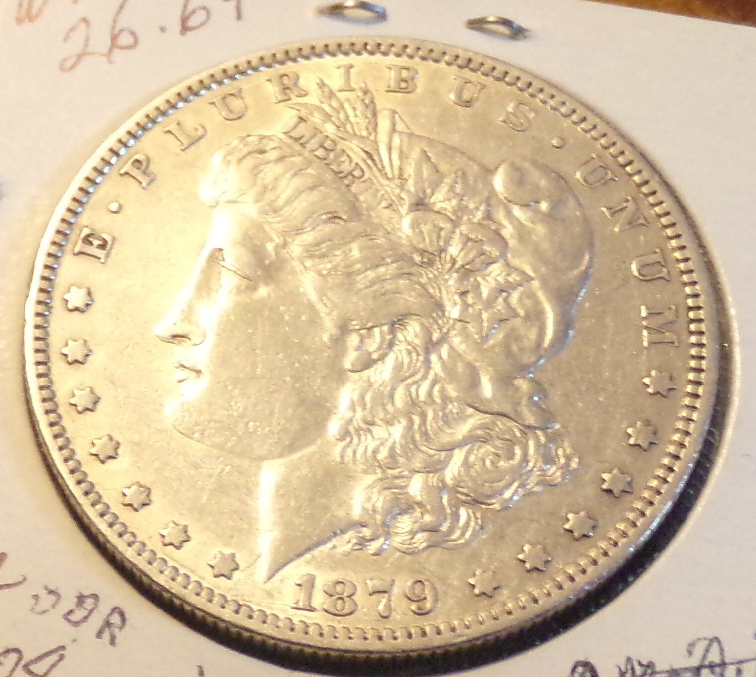 1879-0 MORGAN SILVER DOLLAR WITH ERRORS DOUBLING ON U N I E UNITED REV EF/AU 1879-0 MORGAN SILVER DOLLAR WITH ERRORS DOUBLING ON U N I E UNITED REV EF/AU
