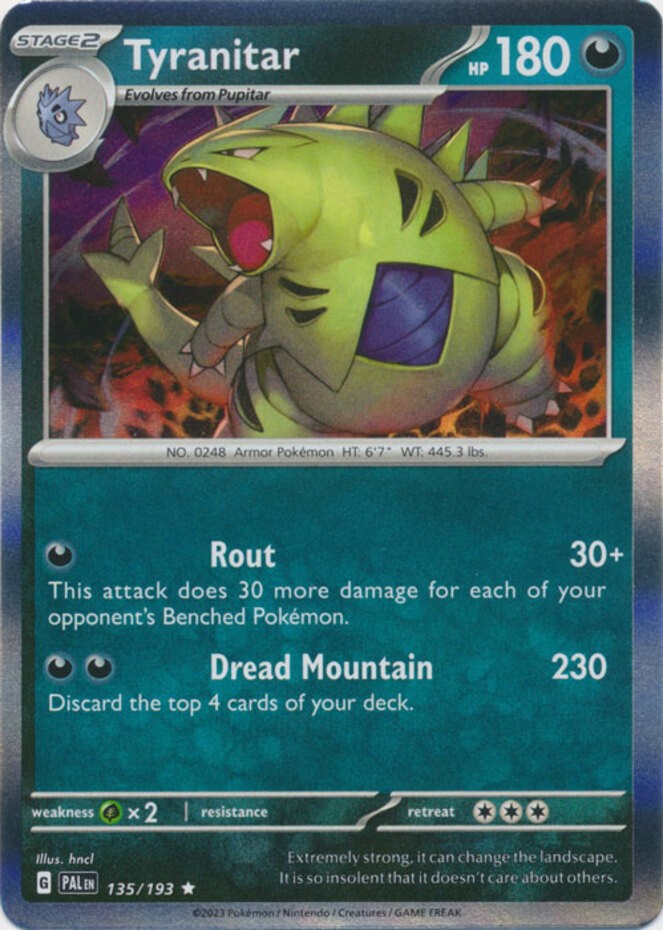 Tyranitar - 135/193 - Holo Rare (Near Mint) Paldea Evolved - Darkness Pokémon