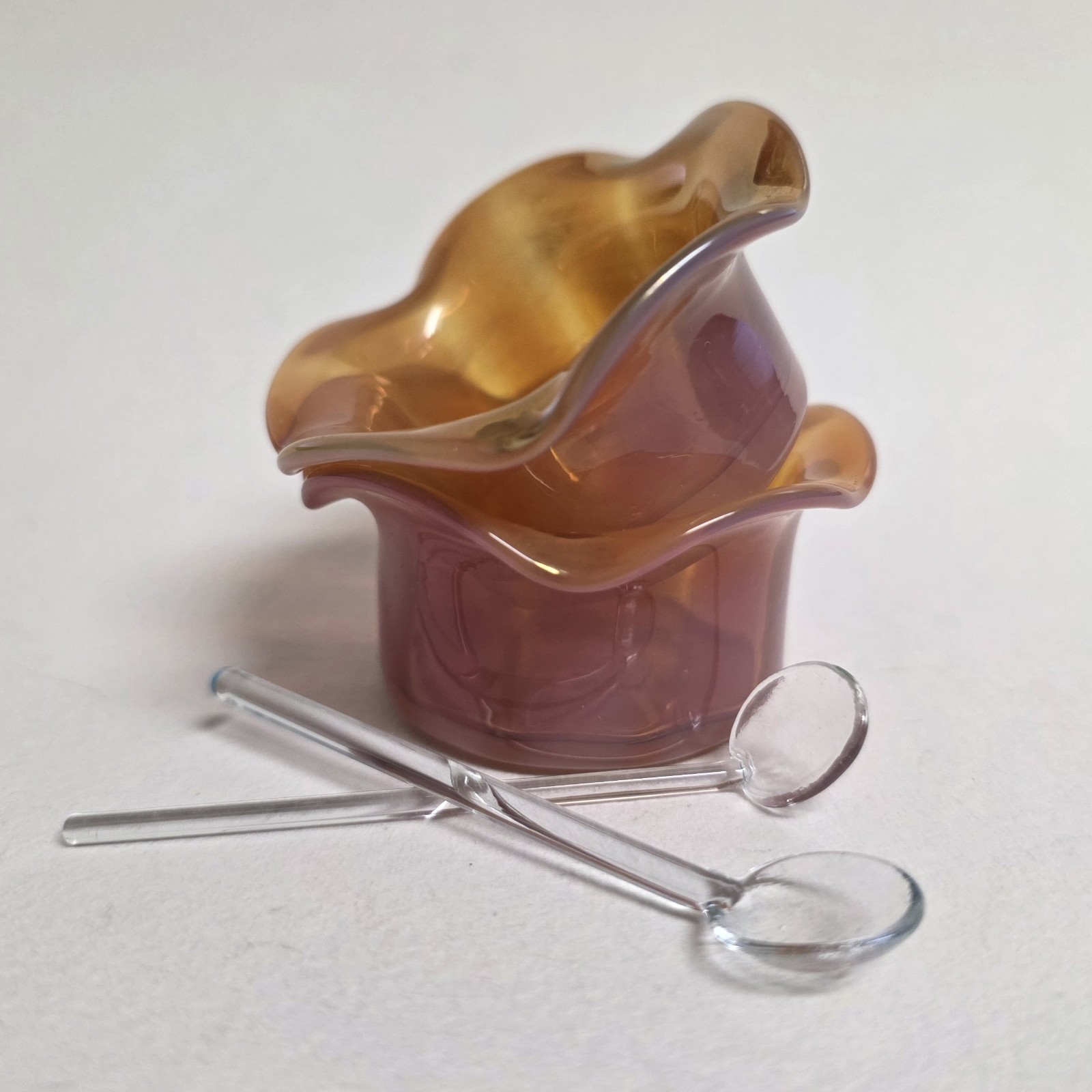 Pair of Monot & Strumpf  French Iridescent Opalescent Art Glass Salt Cellars