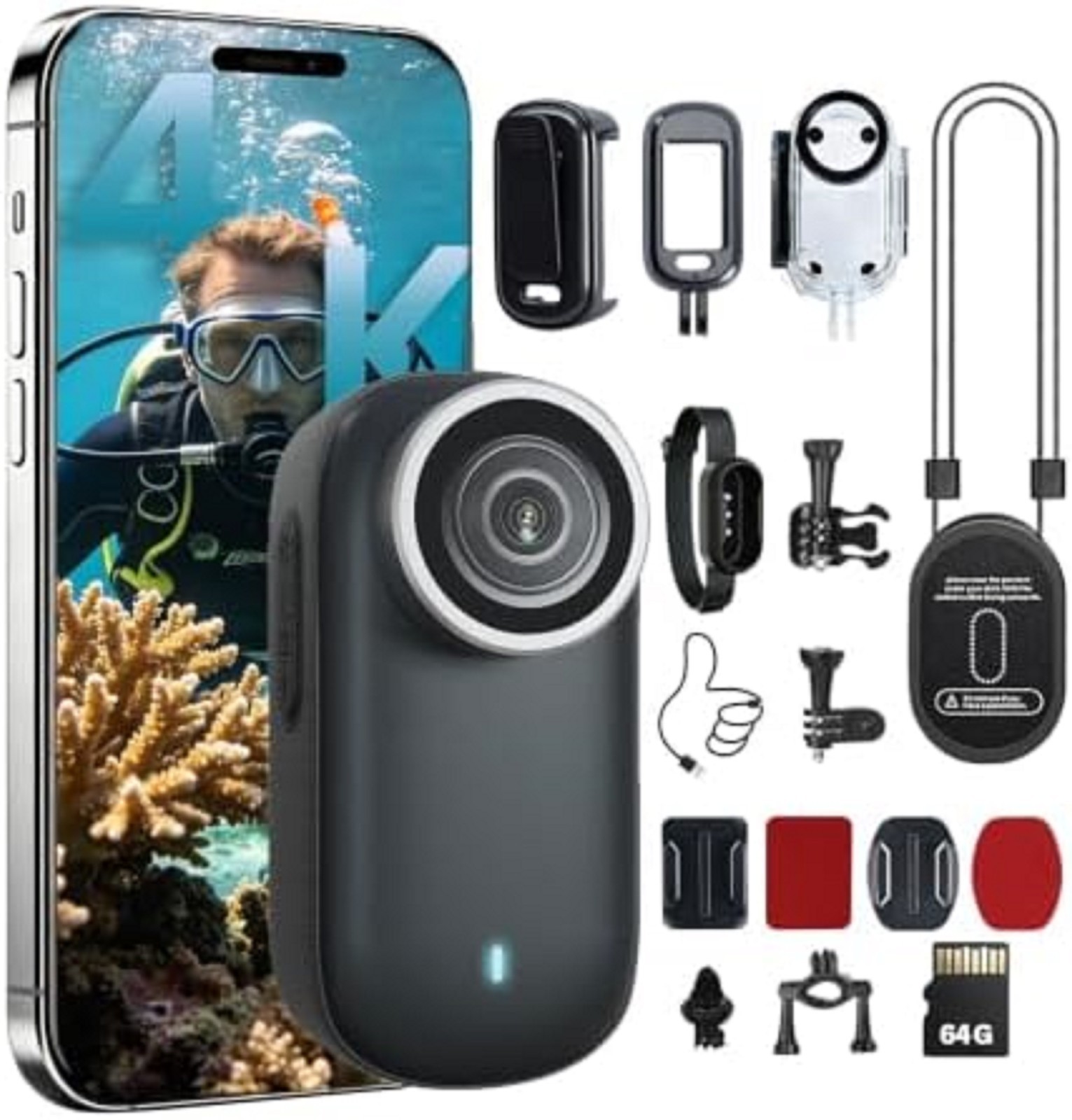 64G Body Camera 4K, Wearable Thumb Camera with 360°Rotatable Magnetic Clip Blac 64G Body Camera 4K, Wearable Thumb Camera with 360°Rotatable Magnetic Clip Blac