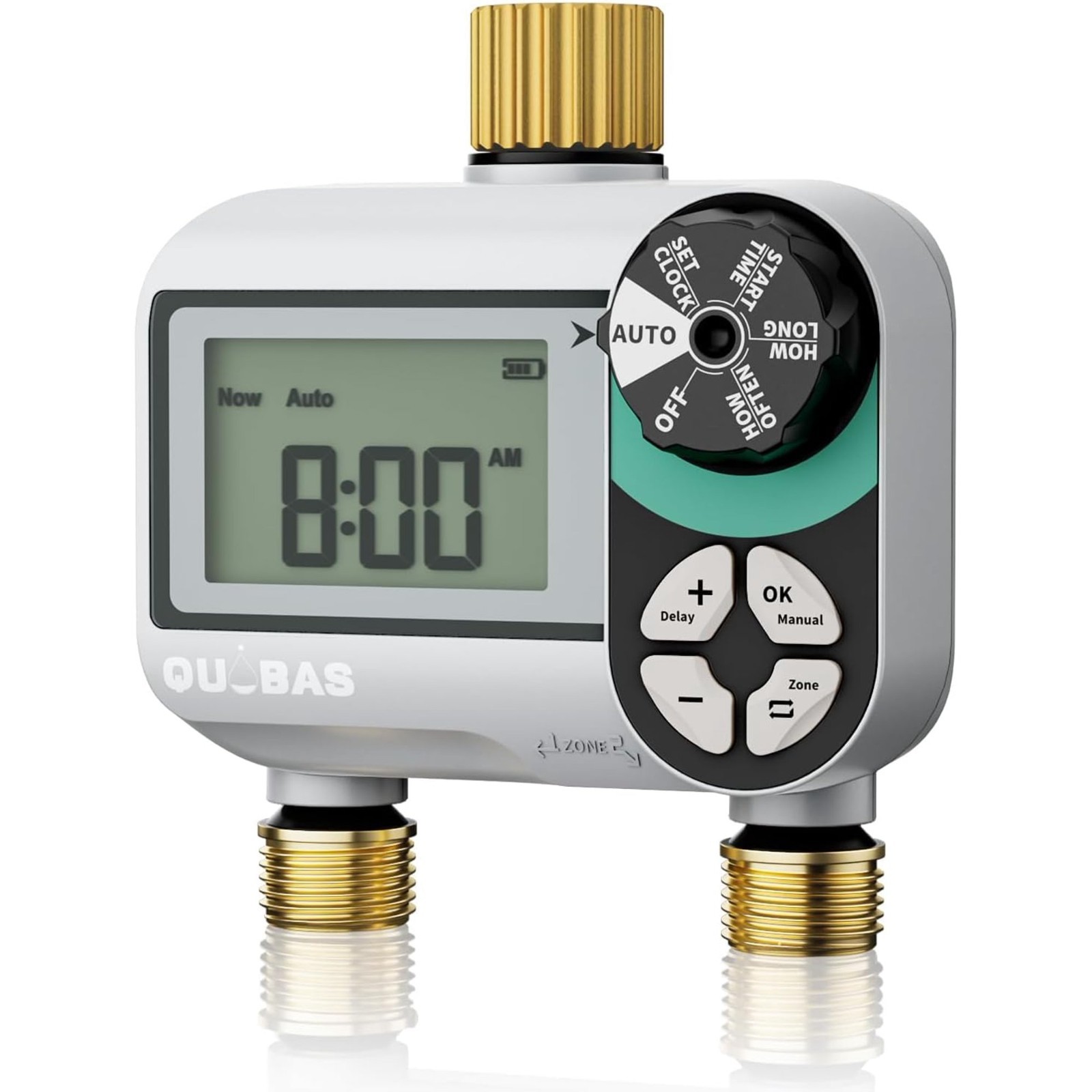 2 Zone Auto Sprinkler Timer with Brass Inlet Outlet for Garden Hose LCD Screen