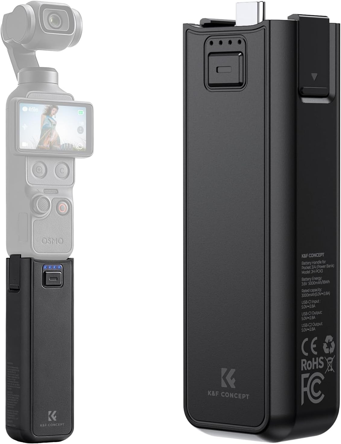 K&F CONCEPT 5000mAh Fast Charging Battery Handle for Osmo Pocket 3/4/4 Pro
