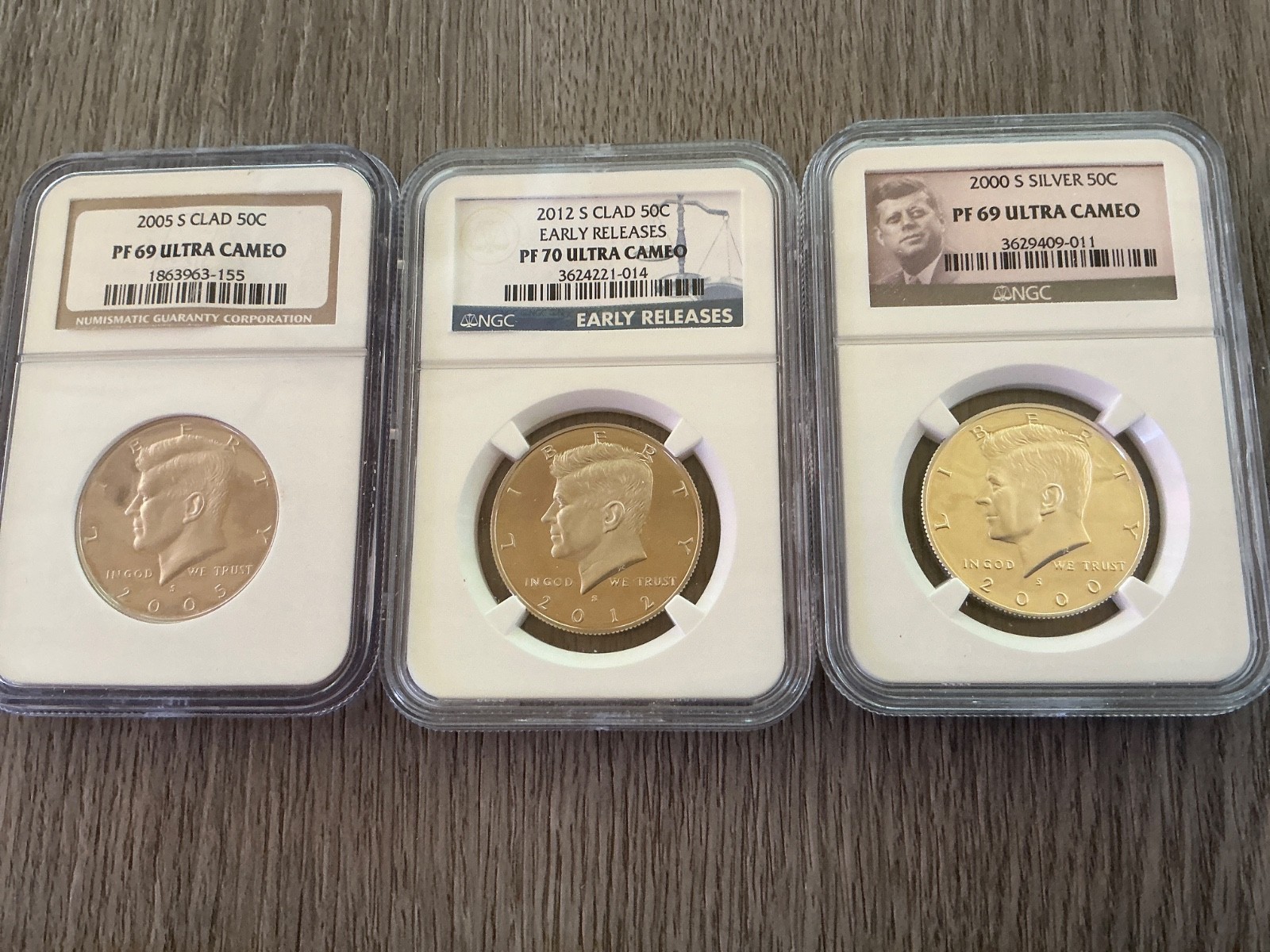2005s clad pf69.  2012 s pf70 ultra. 2000s silver pf69 ultra.  3 coins graded