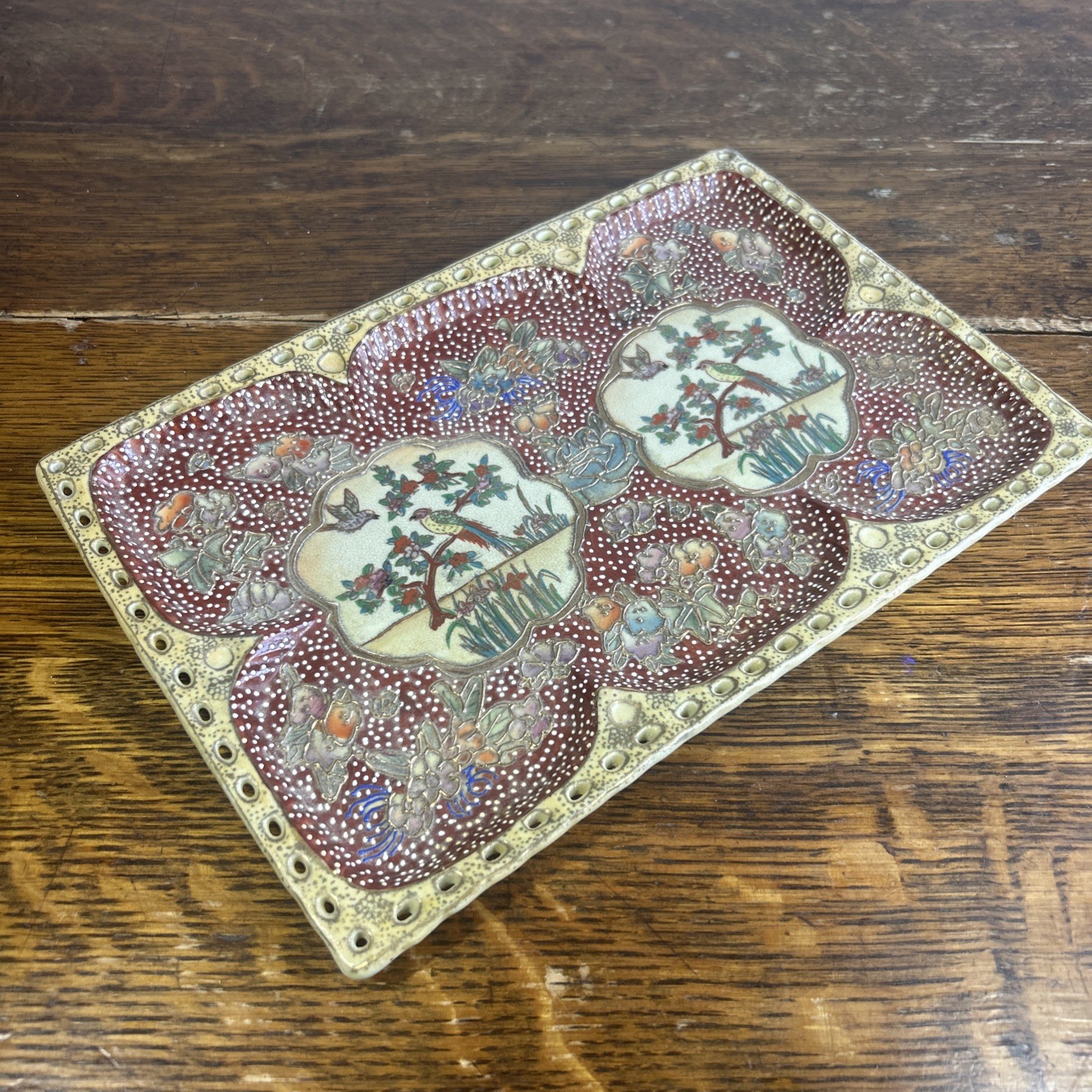 Antique JAPANESE Meiji Gyokushu  SATSUMA Tray Signed 30x20cm Stunning Rare Find
