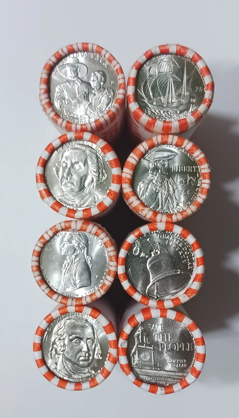 8 Rolls Constitution Declaration War Mayflower 2026 Quarters 1 ea P & D MIX ends 8 Rolls Constitution Declaration War Mayflower 2026 Quarters 1 ea P & D MIX ends