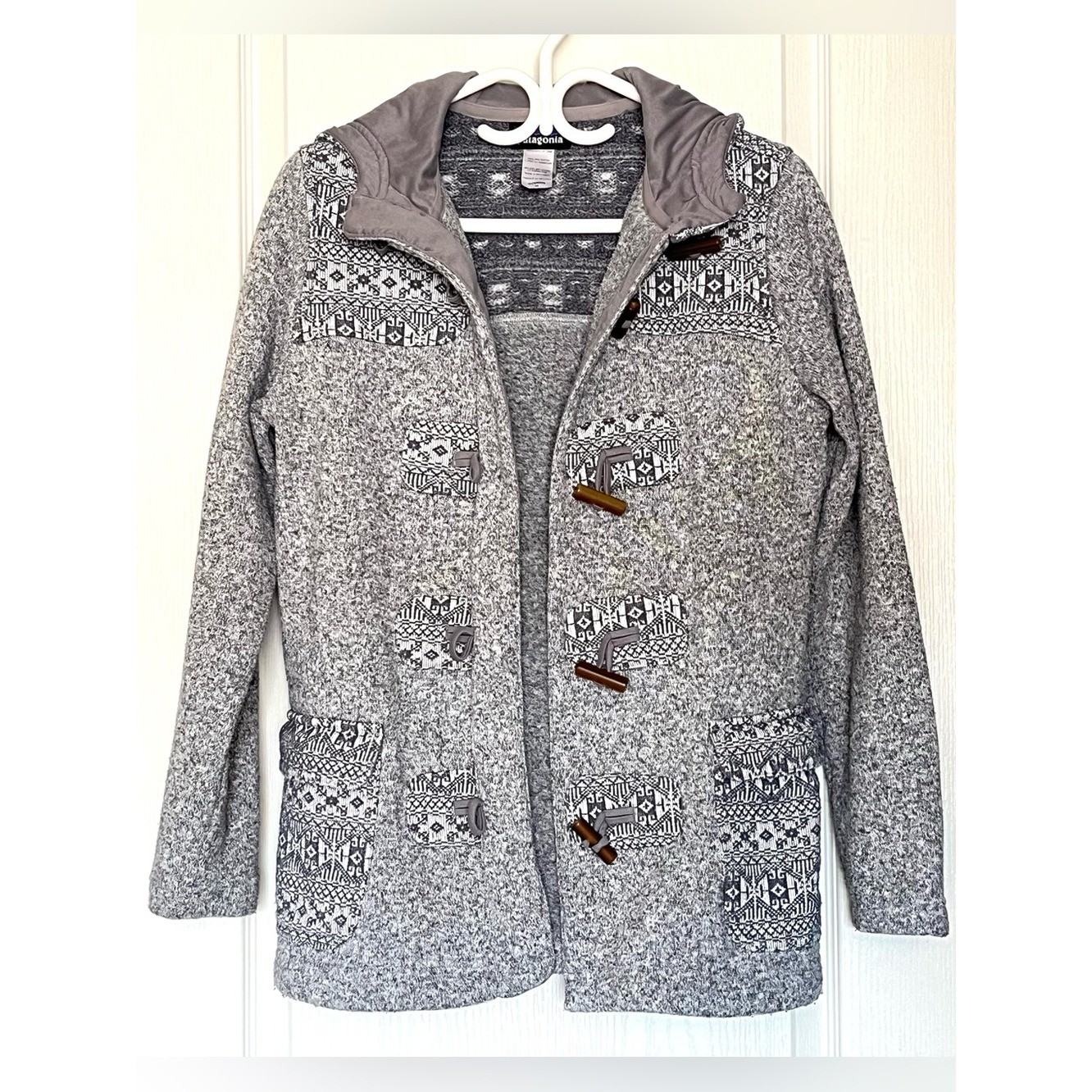 Patagonia Better Sweater Icelandic Duffle Coat Gray Knit Hooded Toggle Size M