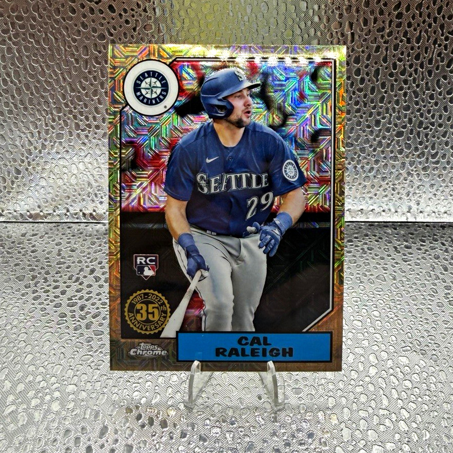 Topps 2022 Series 1 1987 Topps Chrome Silver Pack Mojo Cal Raleigh RC #T87C-16 Topps 2022 Series 1 1987 Topps Chrome Silver Pack Mojo Cal Raleigh RC #T87C-16
