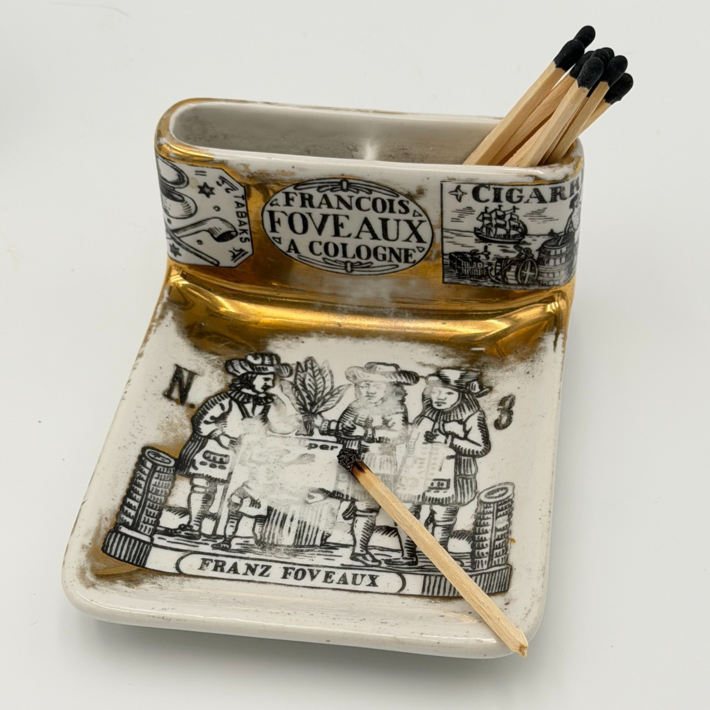 Vintage Piero Fornasetti Milano Rectangular Porcelain Catchall Ashtray Italy