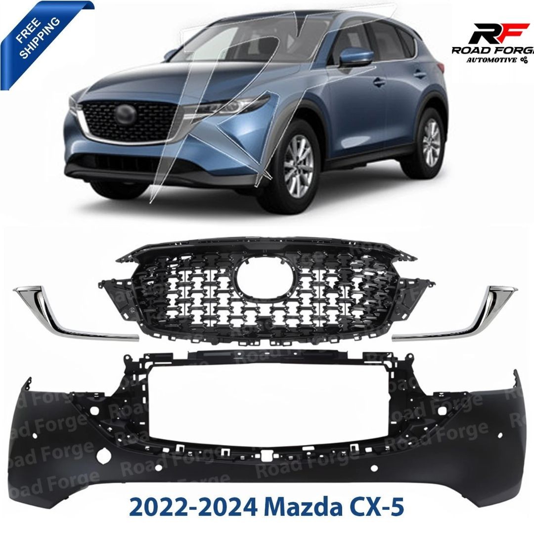 Front Bumper Cover Fascia & Grille Assembly Kit For 2022-2024 Mazda CX-5