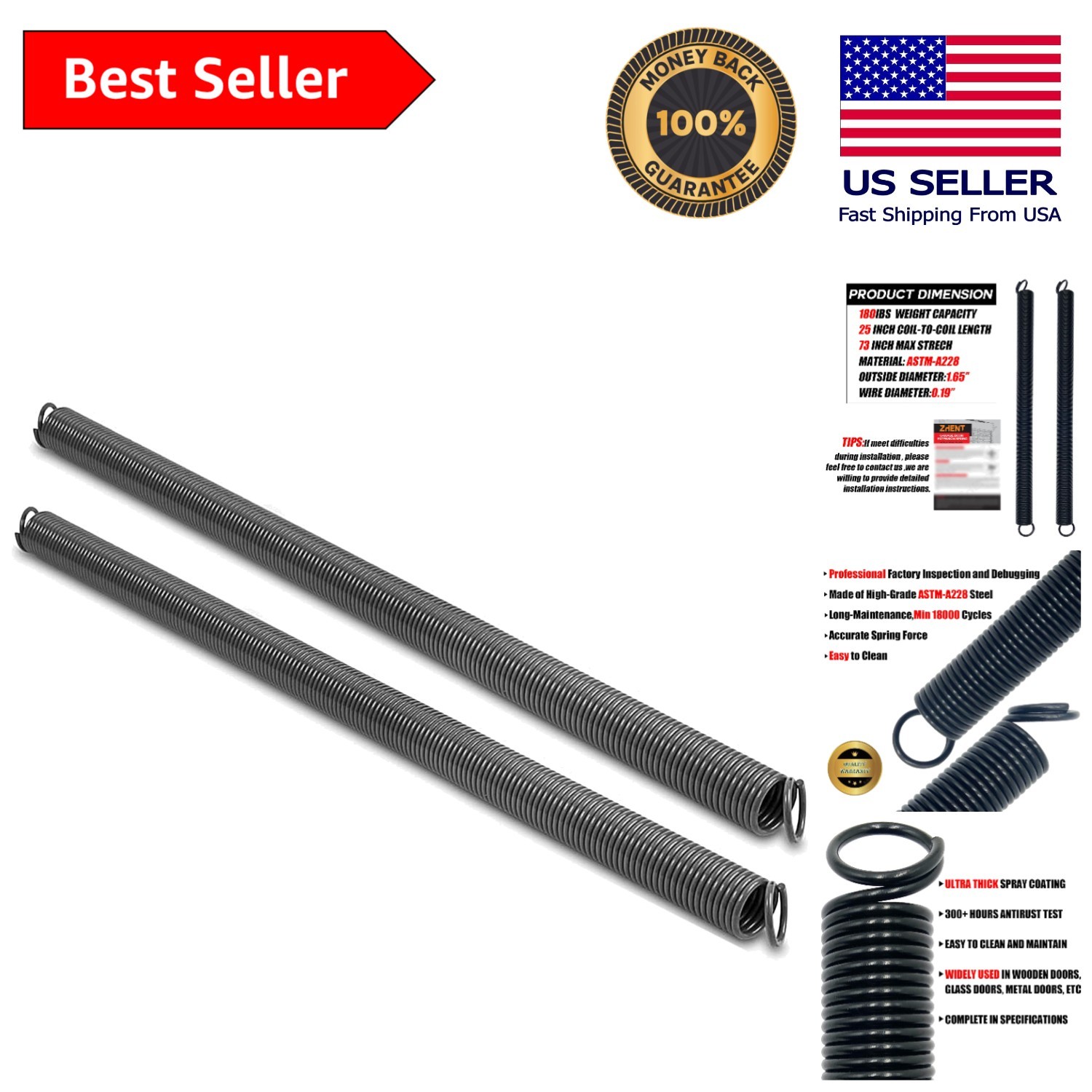 Upgrade Your Garage with Heavy Duty 180 lb Extension Springs - Easy Installation