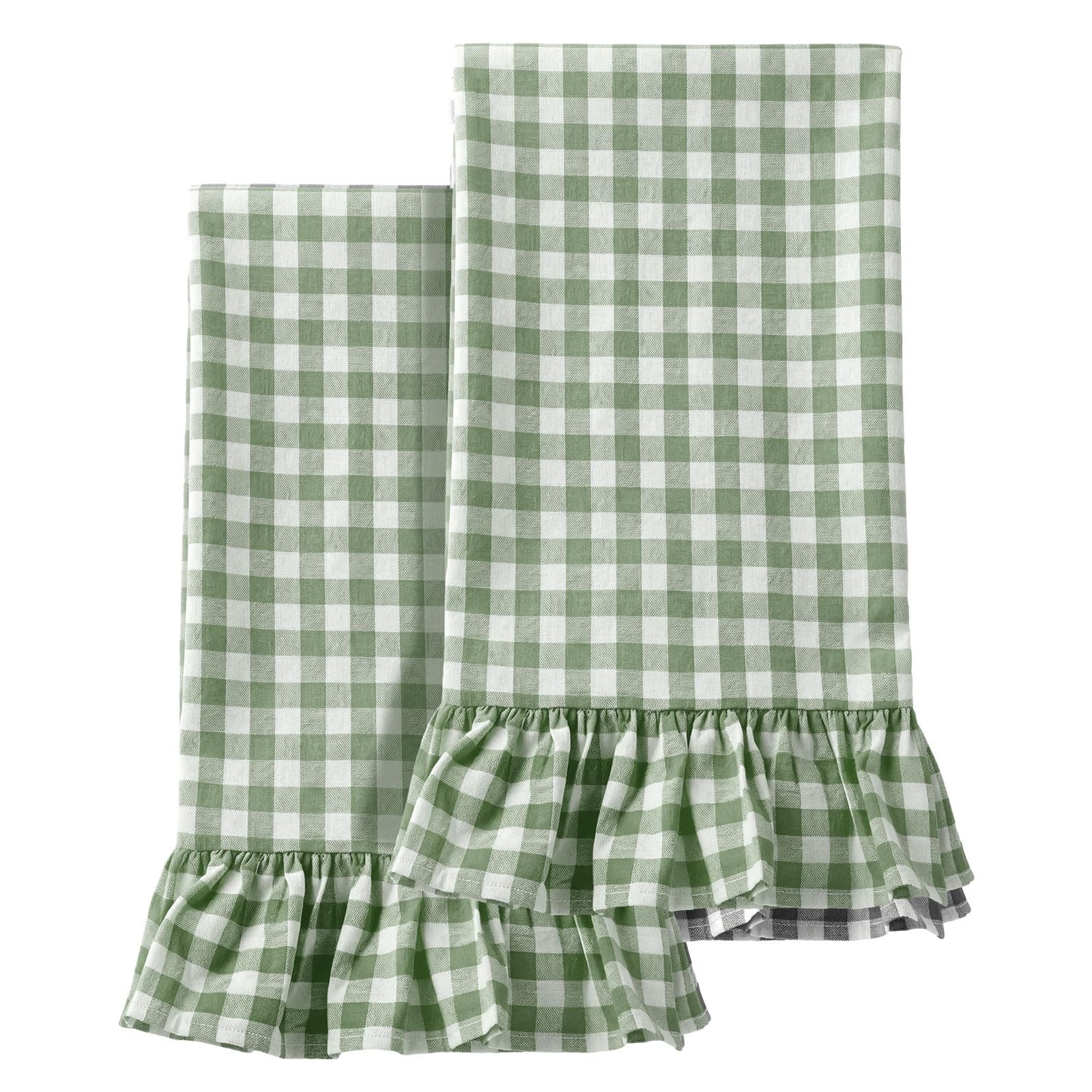 HunnmingRe 2 Pcs Green Gingham Kitchen Towels Cotton Ruffled Checked Dish Towels HunnmingRe 2 Pcs Green Gingham Kitchen Towels Cotton Ruffled Checked Dish Towels