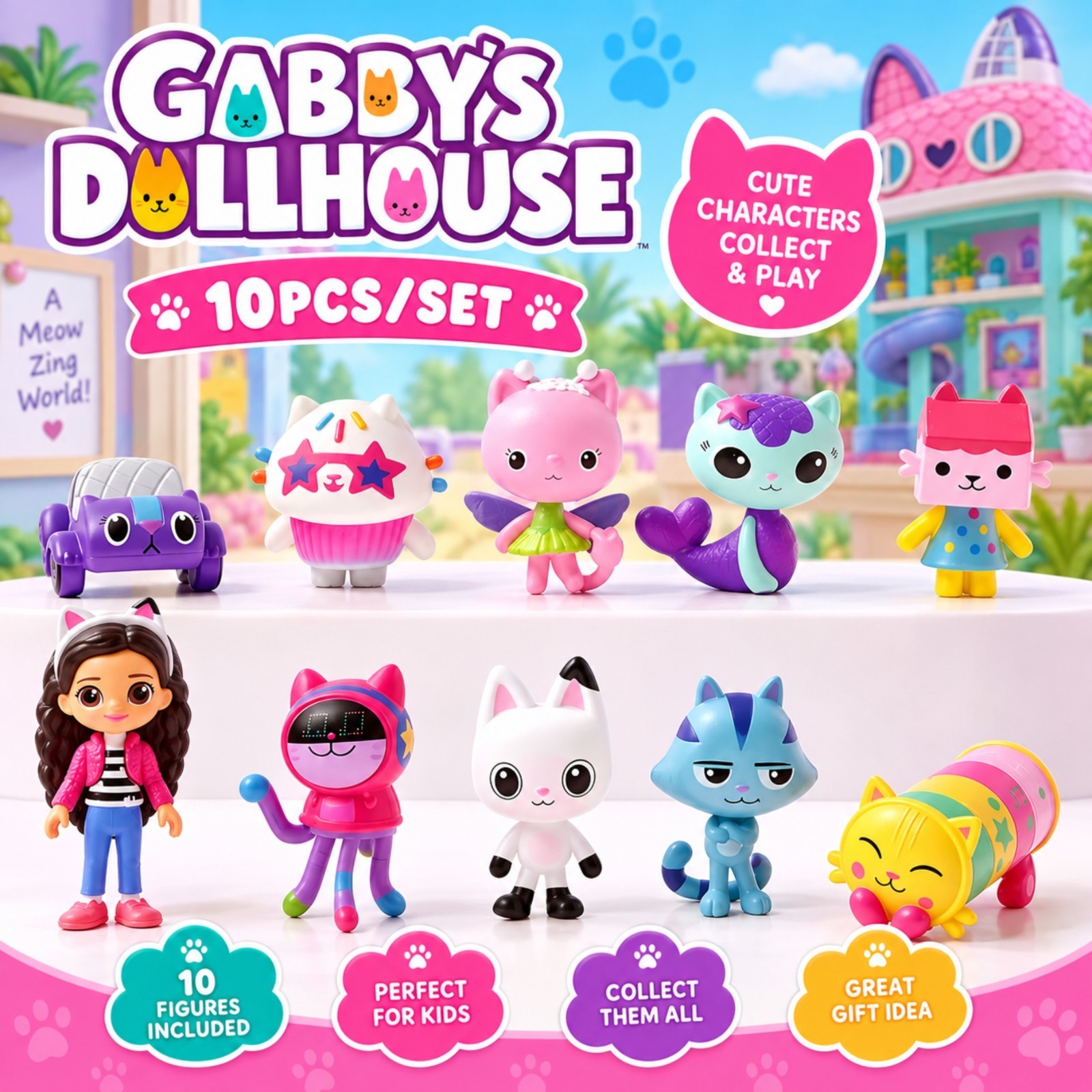 10pcs/set Gabby's Dollhouse Action Figure Cute Doll Collection Model Toys