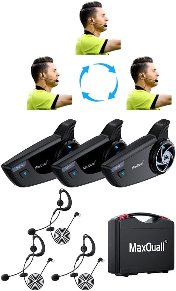 Maxquall S8 Pro Wireless Referee Headset Communication System – 3-Person Set
