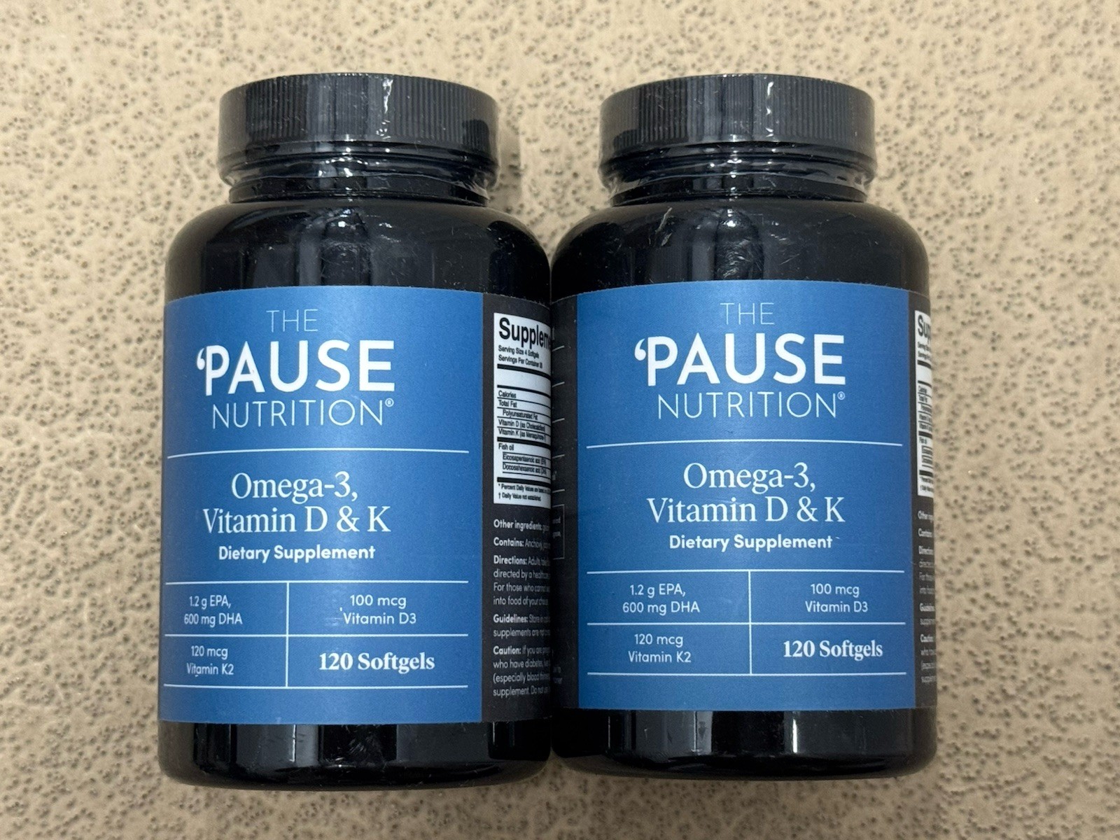 2x Bottles The Pause Nutrition Omega 3 Vitamin D & K2 Supplement 120 Soft Gels