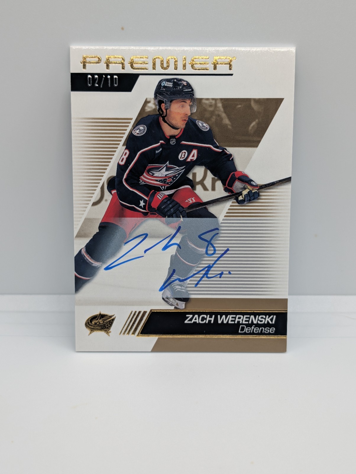 25-26 Premier Zach Werenski Gold Auto 2/10 Columbus Blue Jackets