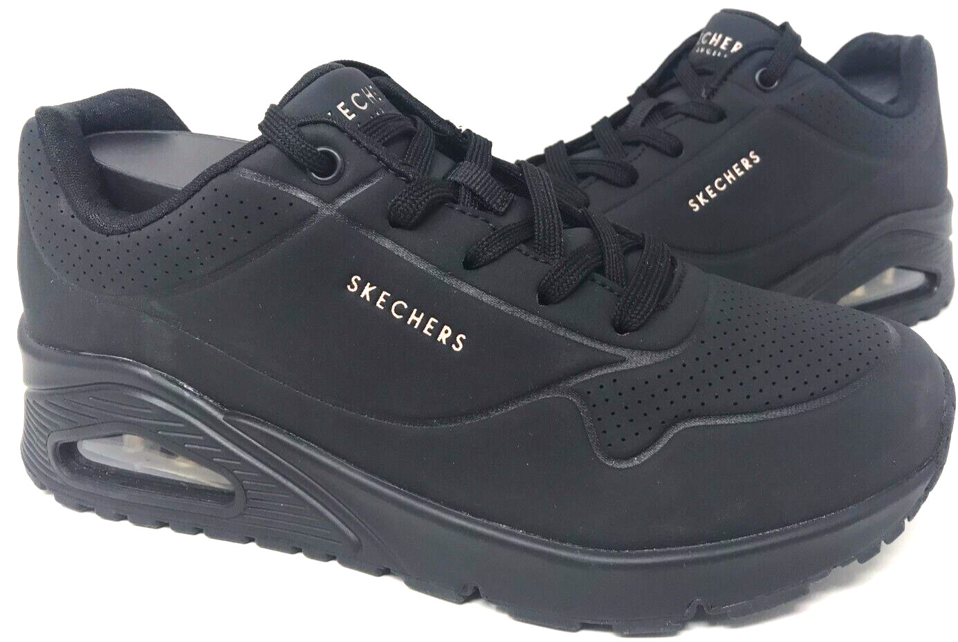 Skechers Women\'s UNO Stand On Air Lace Up Walking Shoes Black Size:8.5 111C