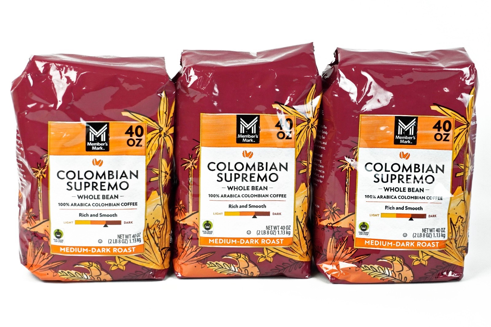 Member's Mark Colombian Supremo Whole Bean Coffee 40 oz. Bag (x3) -E