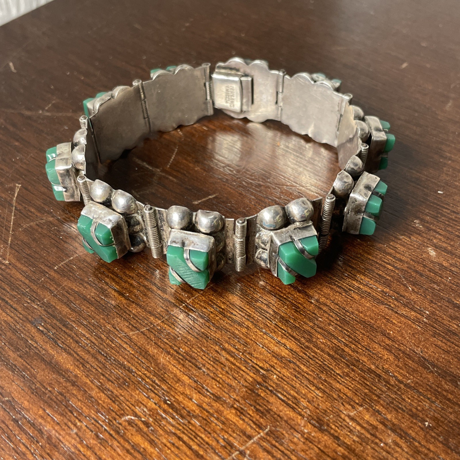 Sterling Silver and Green Stone Link Bracelet From Mexico Vintage Silver Sterling Silver and Green Stone Link Bracelet From Mexico Vintage Silver
