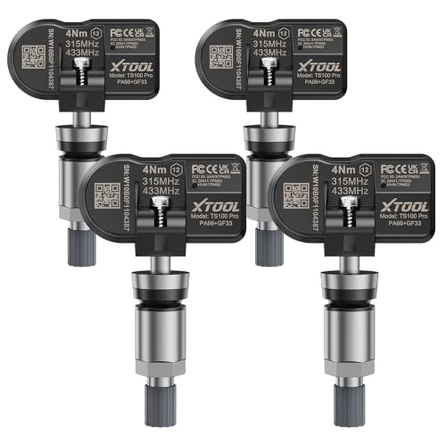TPMS Sensors Set of 4: XTOOL TS100 Pro, 315/433MHz Tire Pressure Sensor