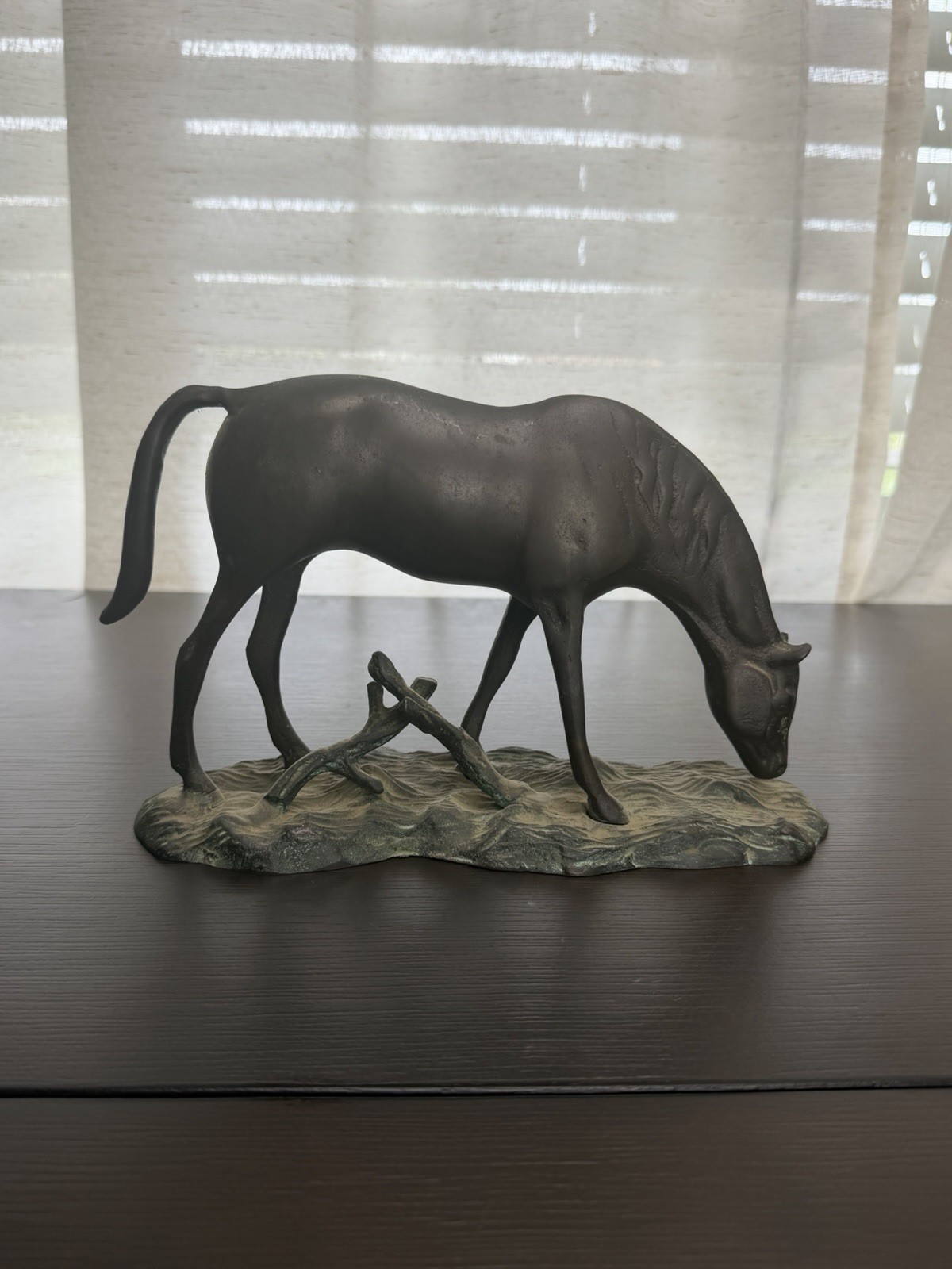 Vintage Grazing Horse Figurine Bronze Tone Sculpture on Base Vintage Grazing Horse Figurine Bronze Tone Sculpture on Base