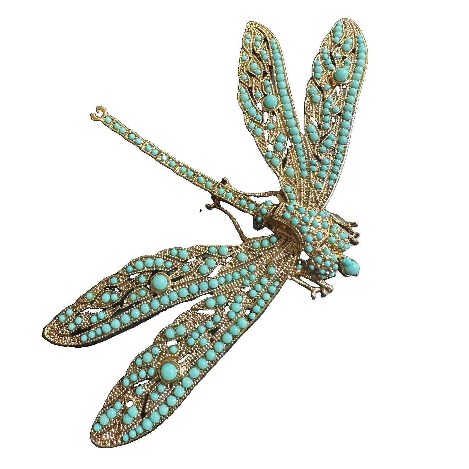 Kenneth Jay Lane KJL Turquoise Dragonfly Brooch 4105PGT Gold 4.75\
