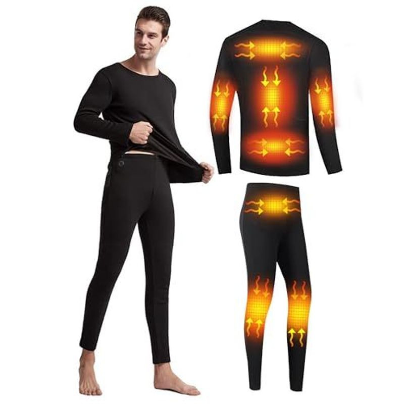Mens Electric Heated Thermal Underwear Set Men\'s Winter Outdoor Medium, Black