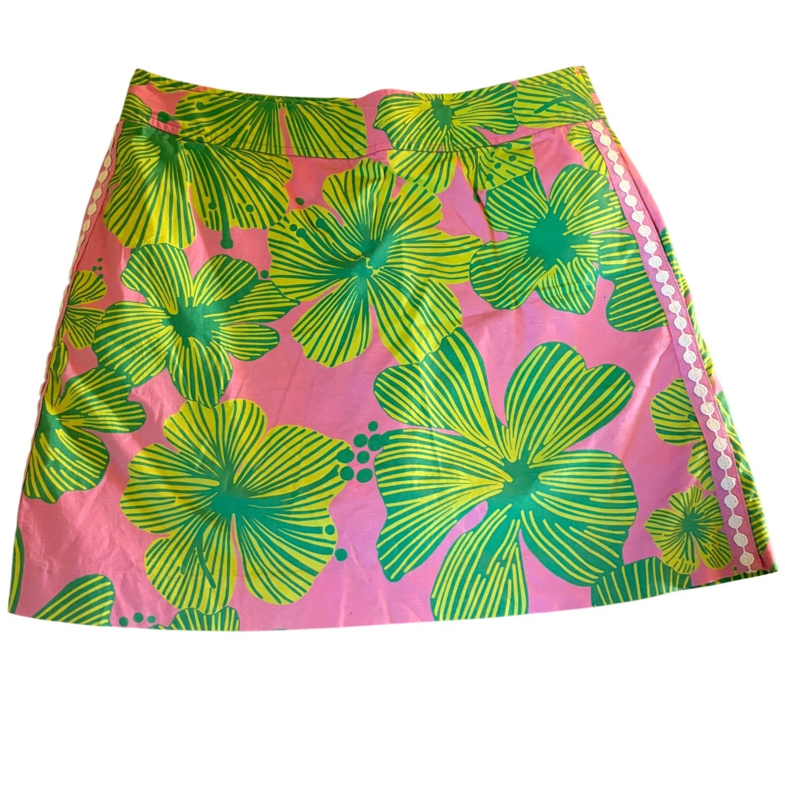 Lilly Pulitzer Vintage Pink Lenore Skort Sz 6 Hibiscus Stroll Floral Lace Trim