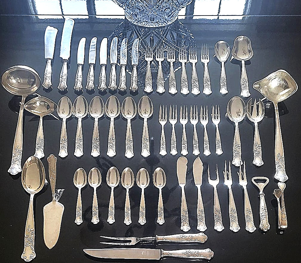 STUNNING Vintage Germany Art Nouveau Silver 100 Heavy FULL Set for 6 Flatware