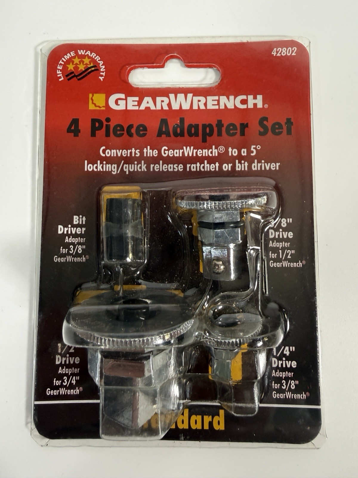 GearWrench 42802 4 Piece Wrench Ratchet Adapter Set New Sealed 1/4 3/8 1/2 Bit