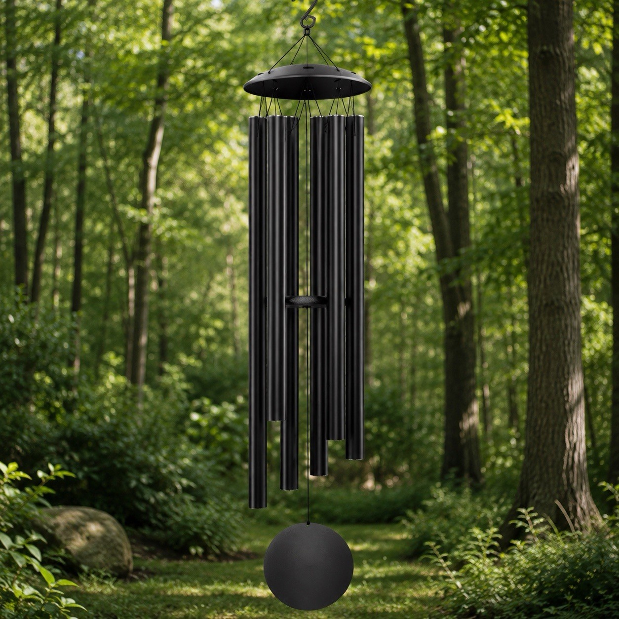 66” Extra Large Deep Tone Wind Chimes Outdoor 6 Thick Aluminum Tubes Black