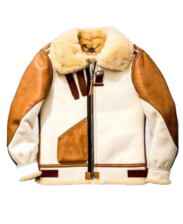 Men’s White B3 RAF Aviator Jacket Shearling Real Sheepskin Leather Bomber Coat
