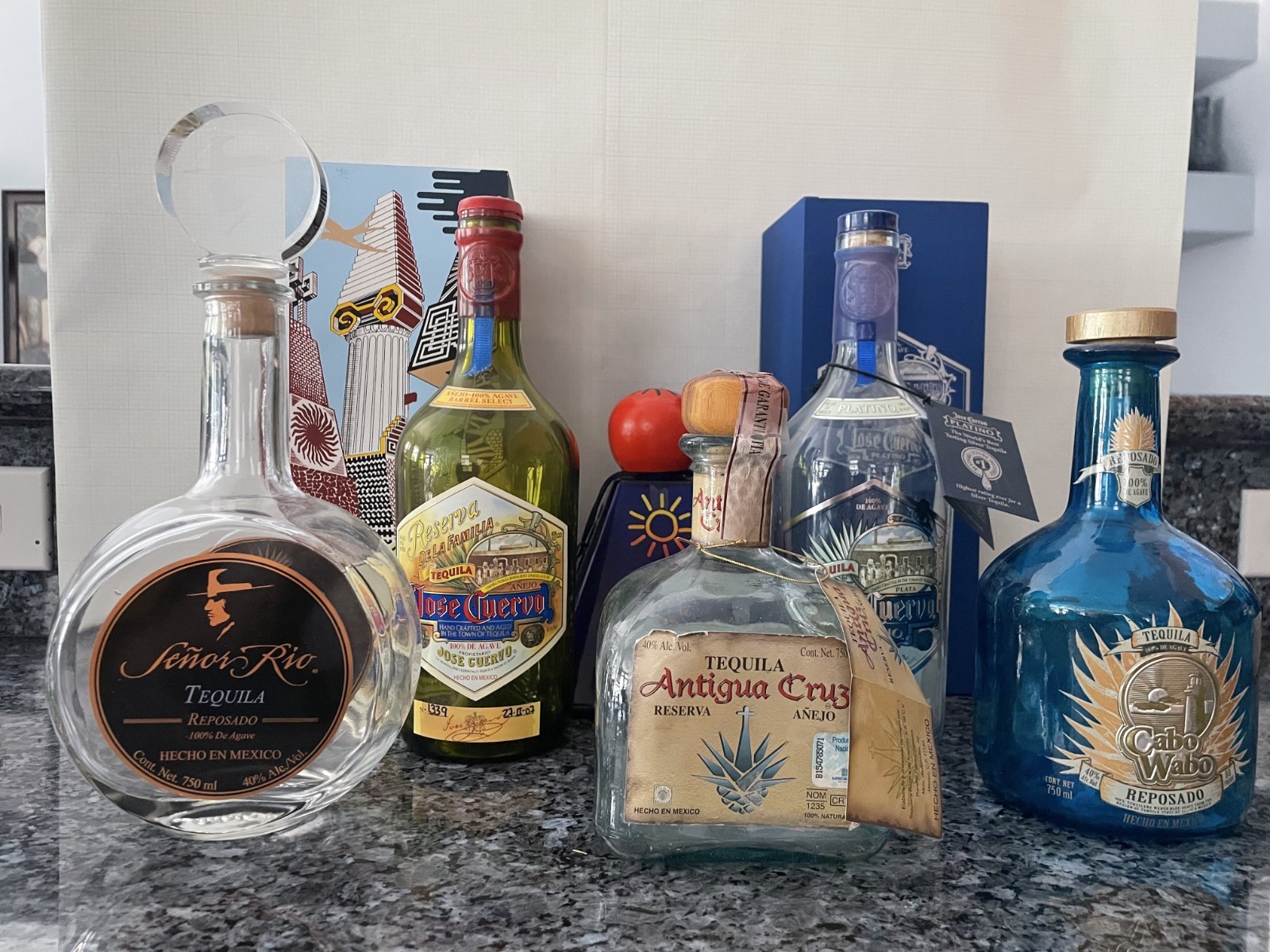 Jose Cuervo w/wooden boxes, Sol Dios blue pyramid and others Jose Cuervo w/wooden boxes, Sol Dios blue pyramid and others