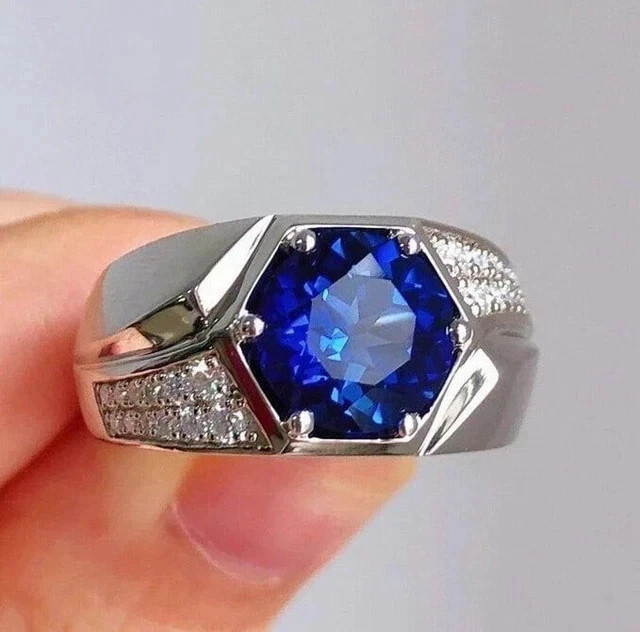 2.60Ct Round Cut Lab-Created Sapphire Men\'s Anniversary 14k White Gold FN Ring
