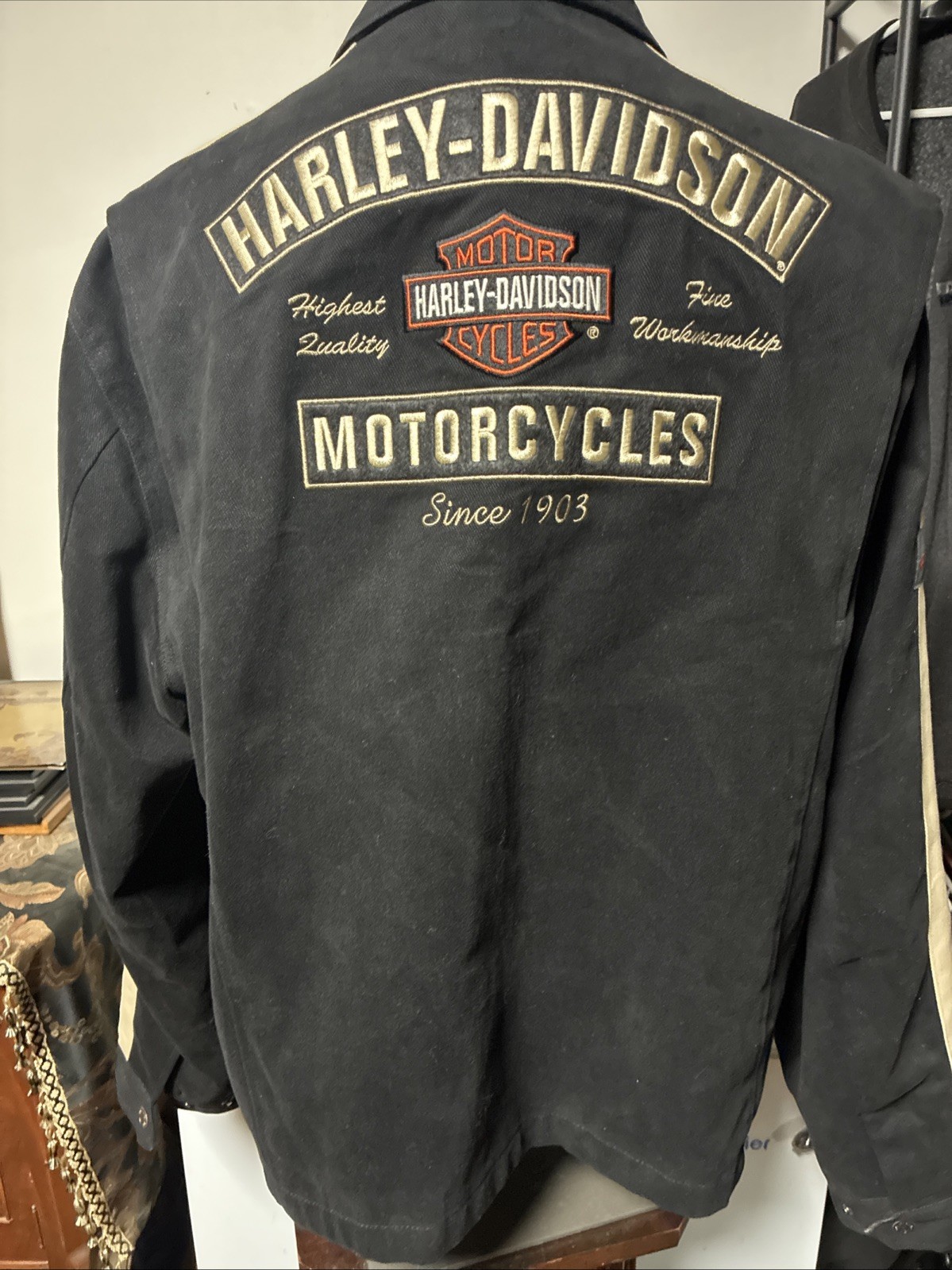 Harley-Davidson Men's Gear Head Canvas Biker Jacket Black Tan XL 98402-06VM EUC